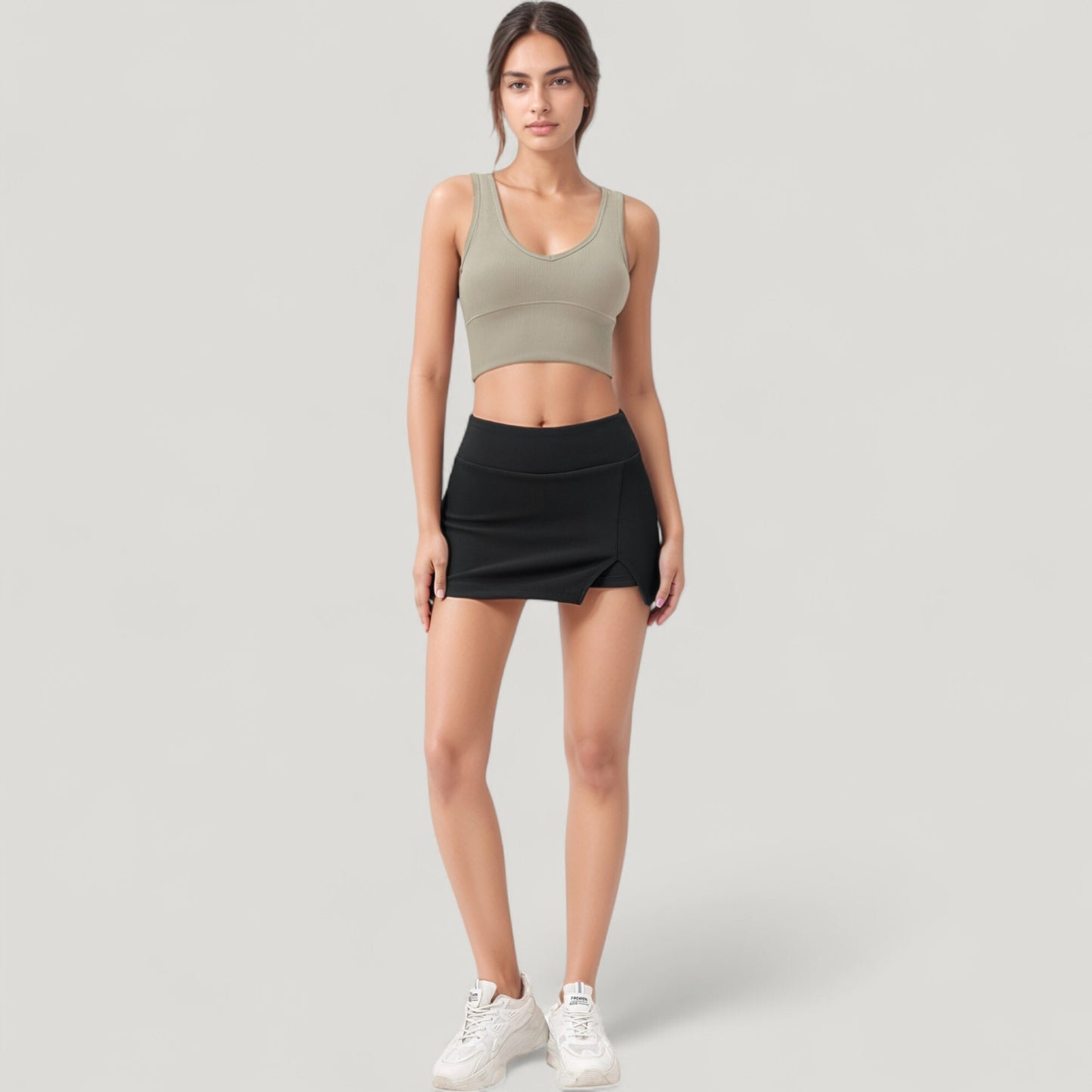 Ribbed Sports Bra with Wide Straps and Scoop Neckline for Low to Medium Impact Activities