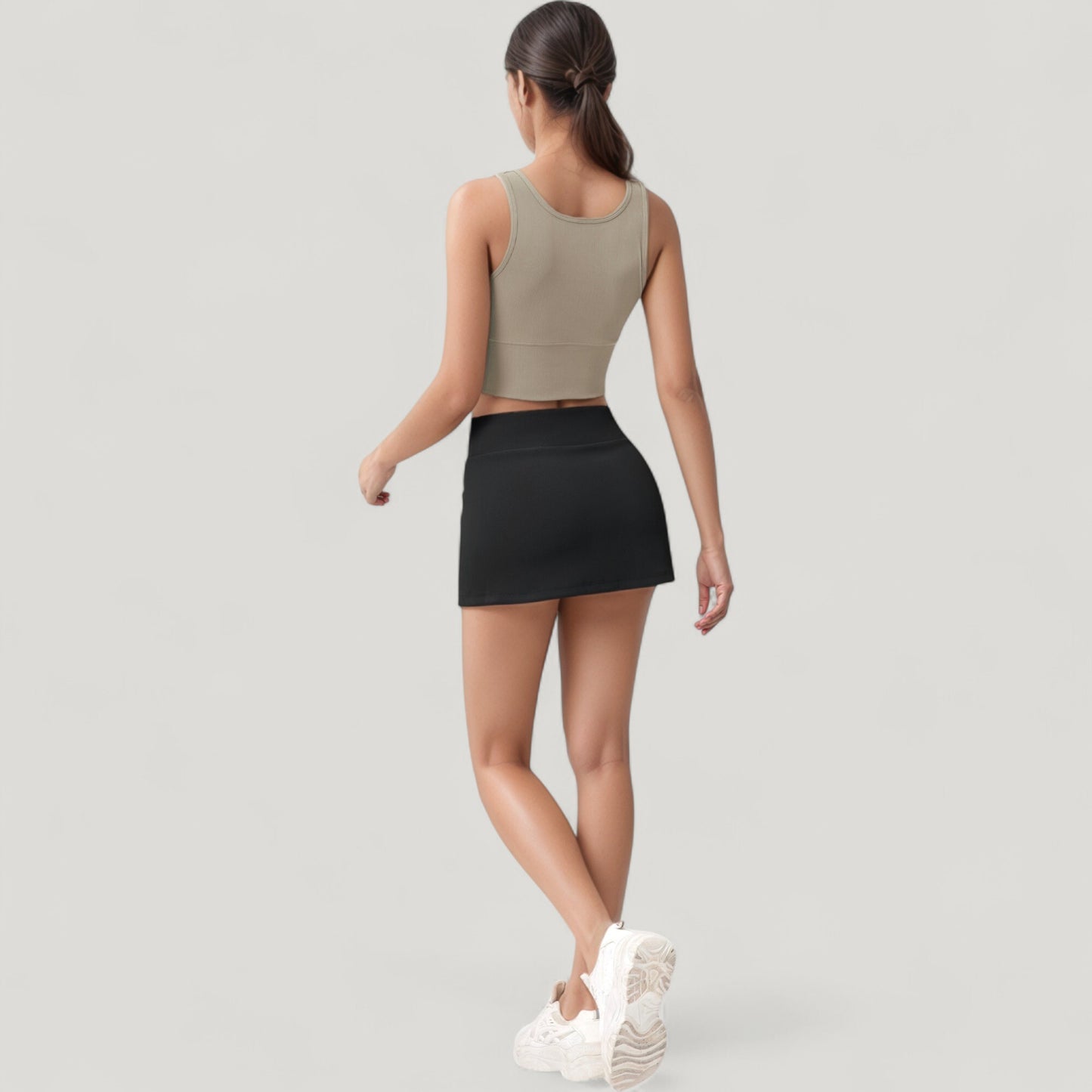 Ribbed Sports Bra with Wide Straps and Scoop Neckline for Low to Medium Impact Activities