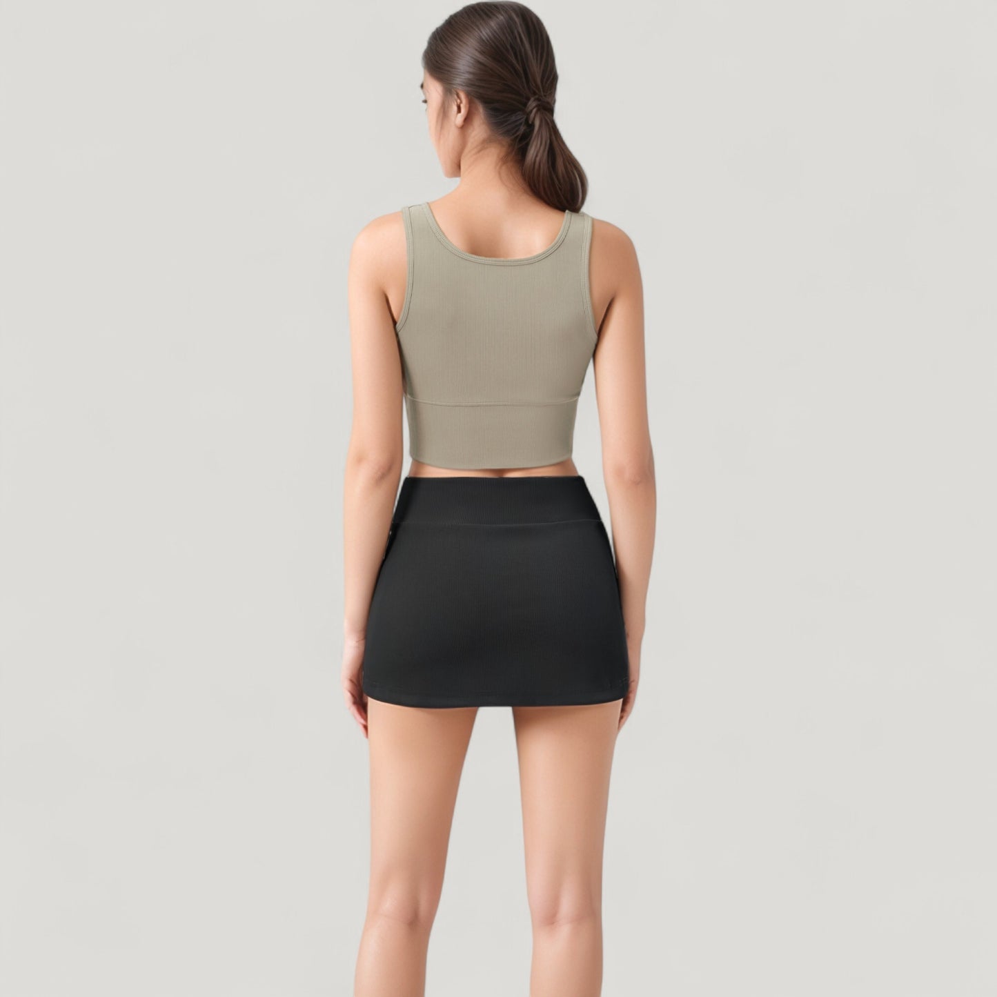 Ribbed Sports Bra with Wide Straps and Scoop Neckline for Low to Medium Impact Activities