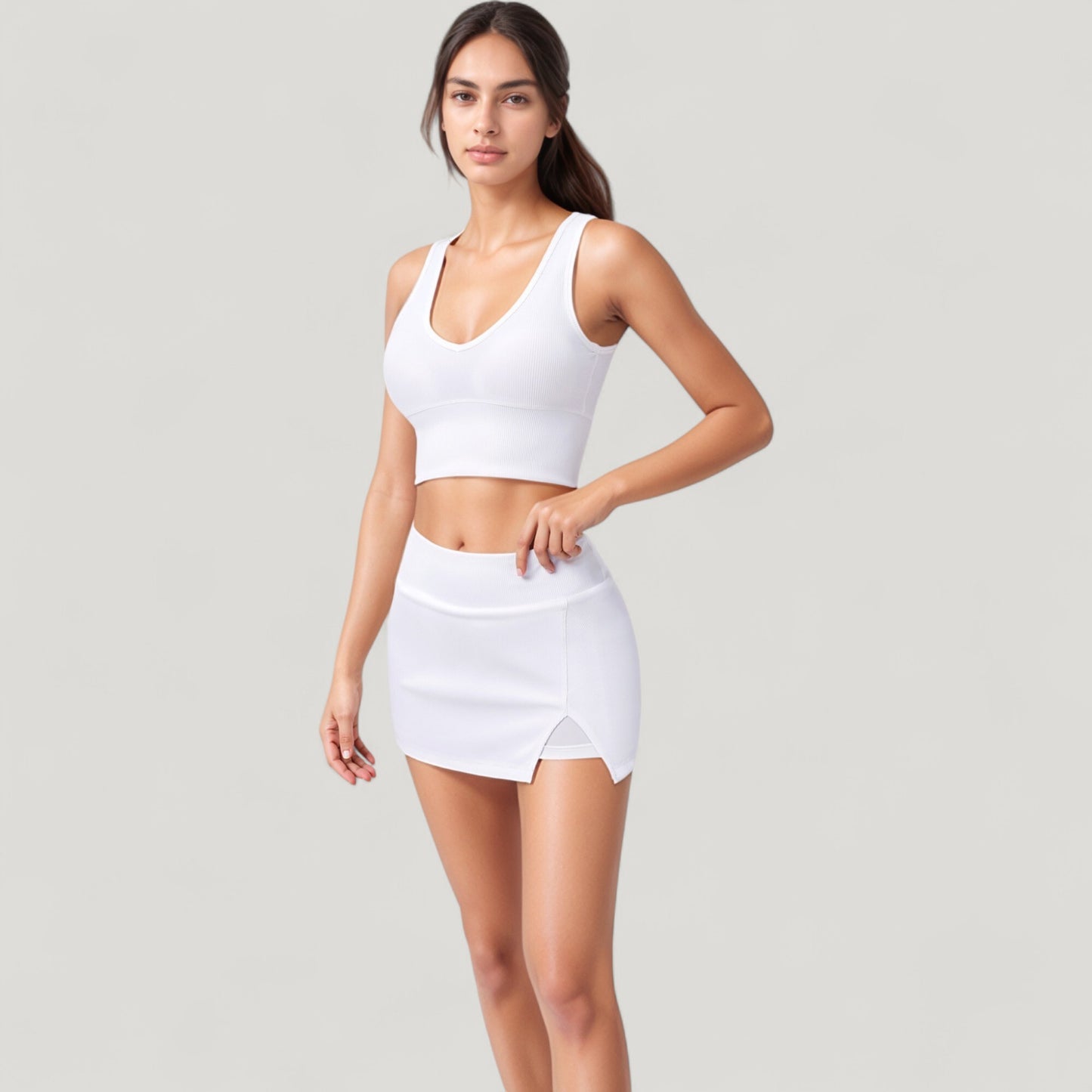 Ribbed Sports Bra with Wide Straps and Scoop Neckline for Low to Medium Impact Activities