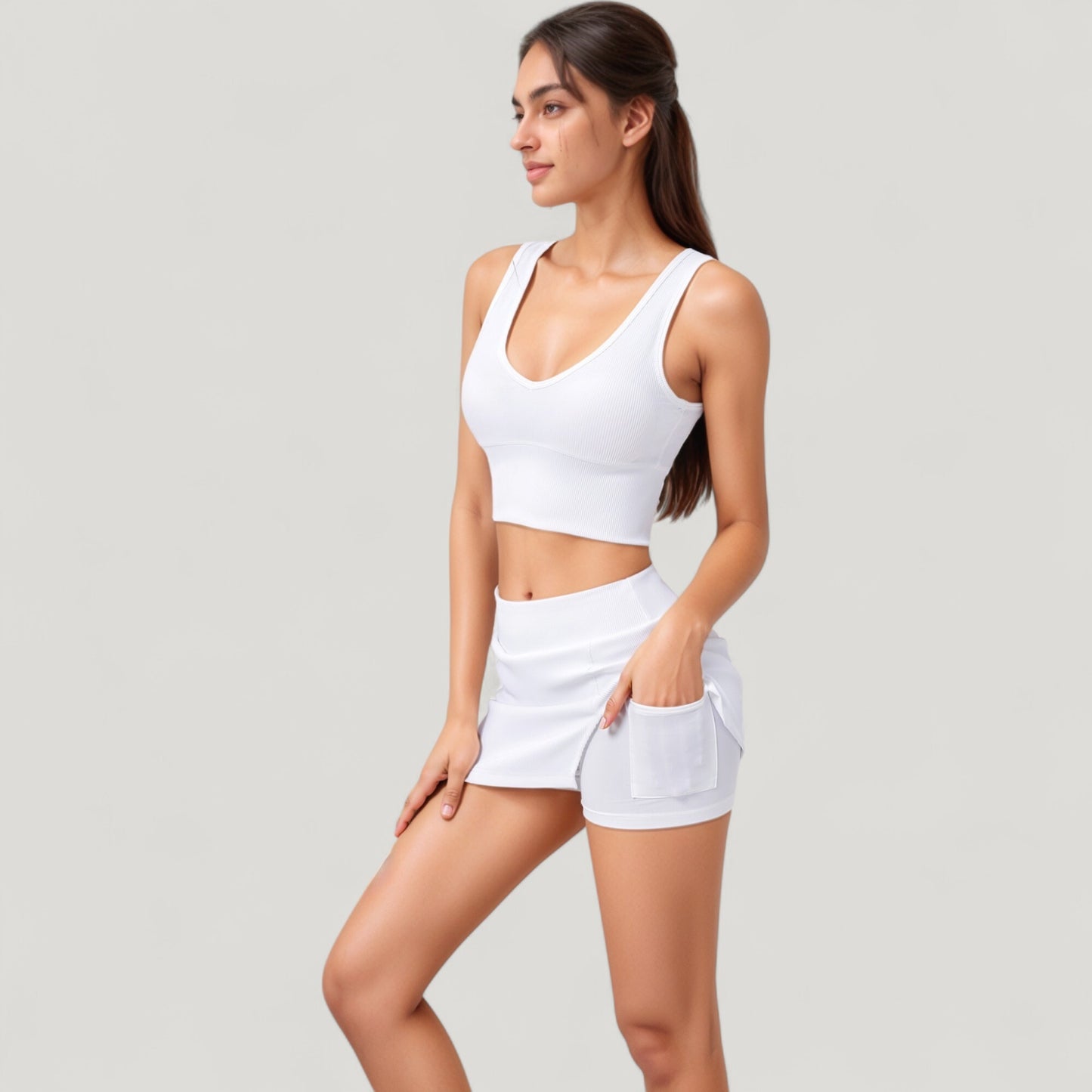 Ribbed Sports Bra with Wide Straps and Scoop Neckline for Low to Medium Impact Activities