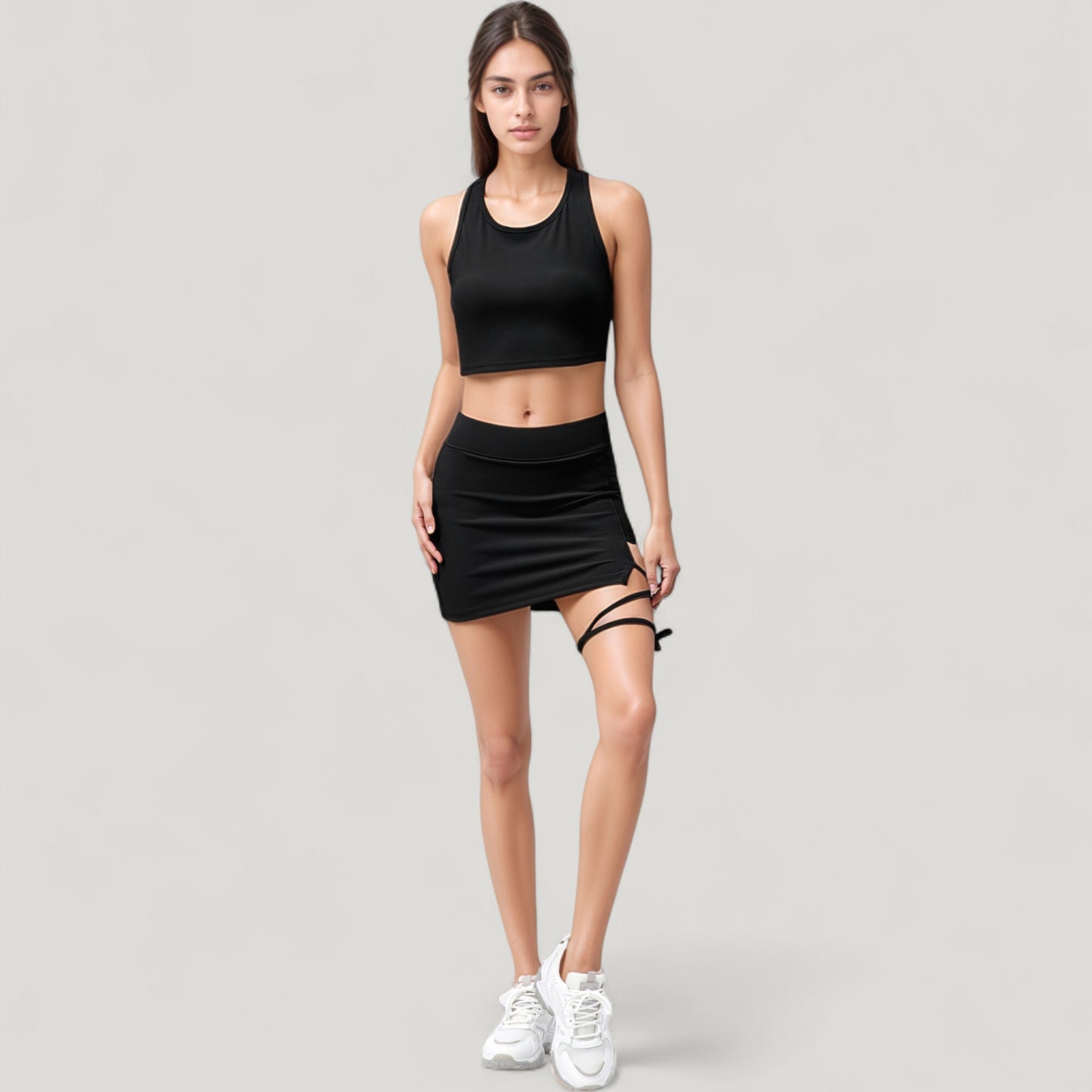 High Neck Ribbed Sports Bra with Longline Fit and Wide Strap Support for Low to Medium Impact Workouts