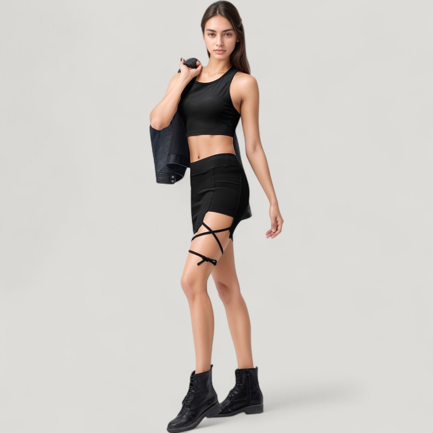 High Neck Ribbed Sports Bra with Longline Fit and Wide Strap Support for Low to Medium Impact Workouts