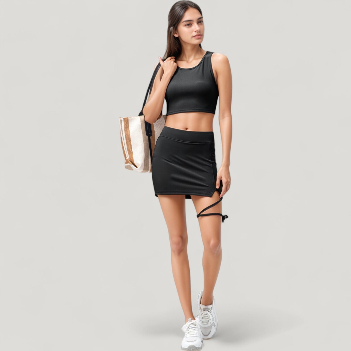 High Neck Ribbed Sports Bra with Longline Fit and Wide Strap Support for Low to Medium Impact Workouts