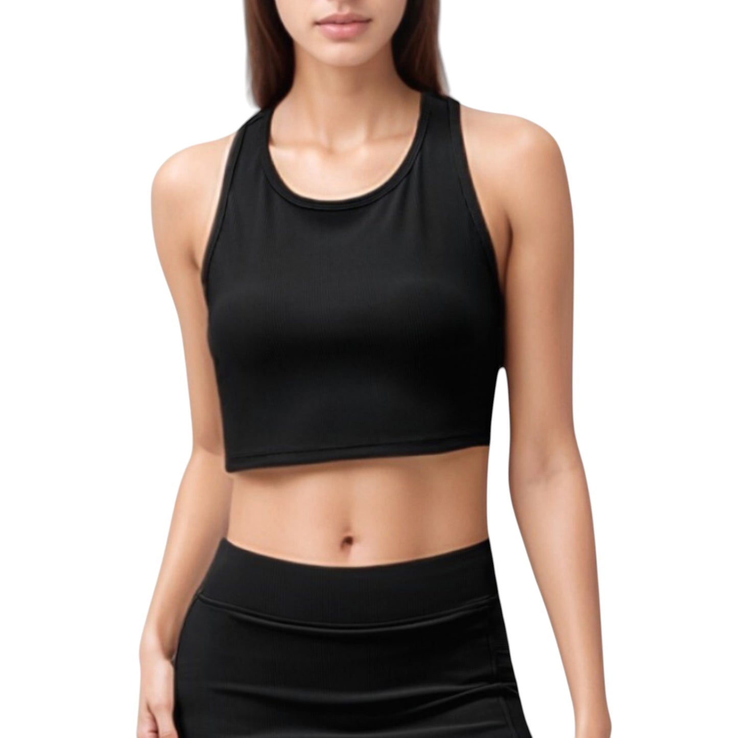 High Neck Ribbed Sports Bra with Longline Fit and Wide Strap Support for Low to Medium Impact Workouts