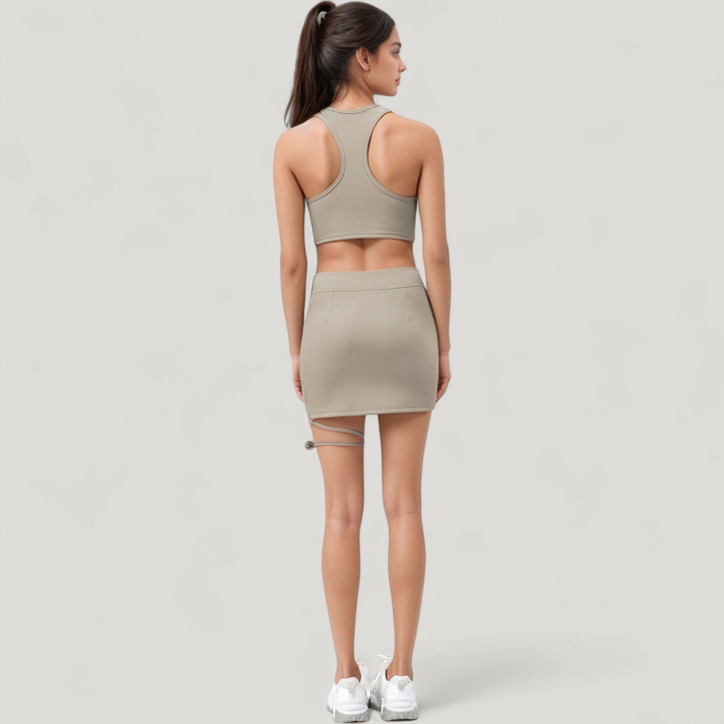 High Neck Ribbed Sports Bra with Longline Fit and Wide Strap Support for Low to Medium Impact Workouts