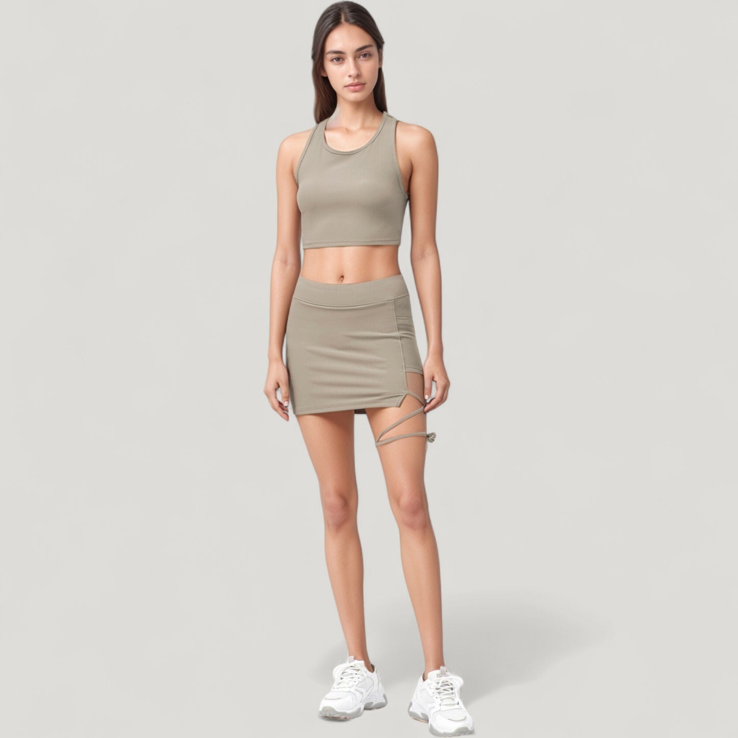 High Neck Ribbed Sports Bra with Longline Fit and Wide Strap Support for Low to Medium Impact Workouts