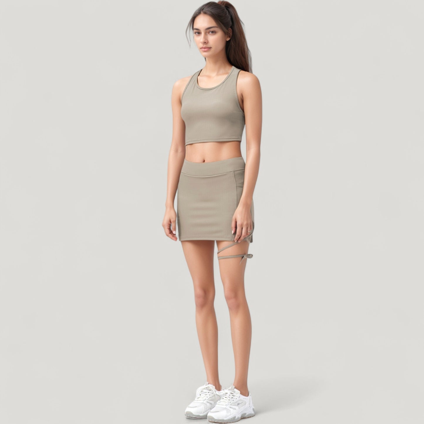 High Neck Ribbed Sports Bra with Longline Fit and Wide Strap Support for Low to Medium Impact Workouts
