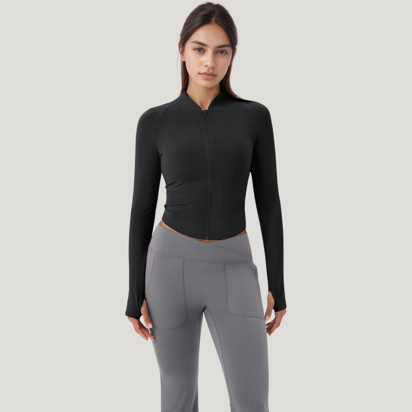 Long Sleeve Zip Front Activewear Jacket with Streamlined Fit and Lightweight Performance Fabric