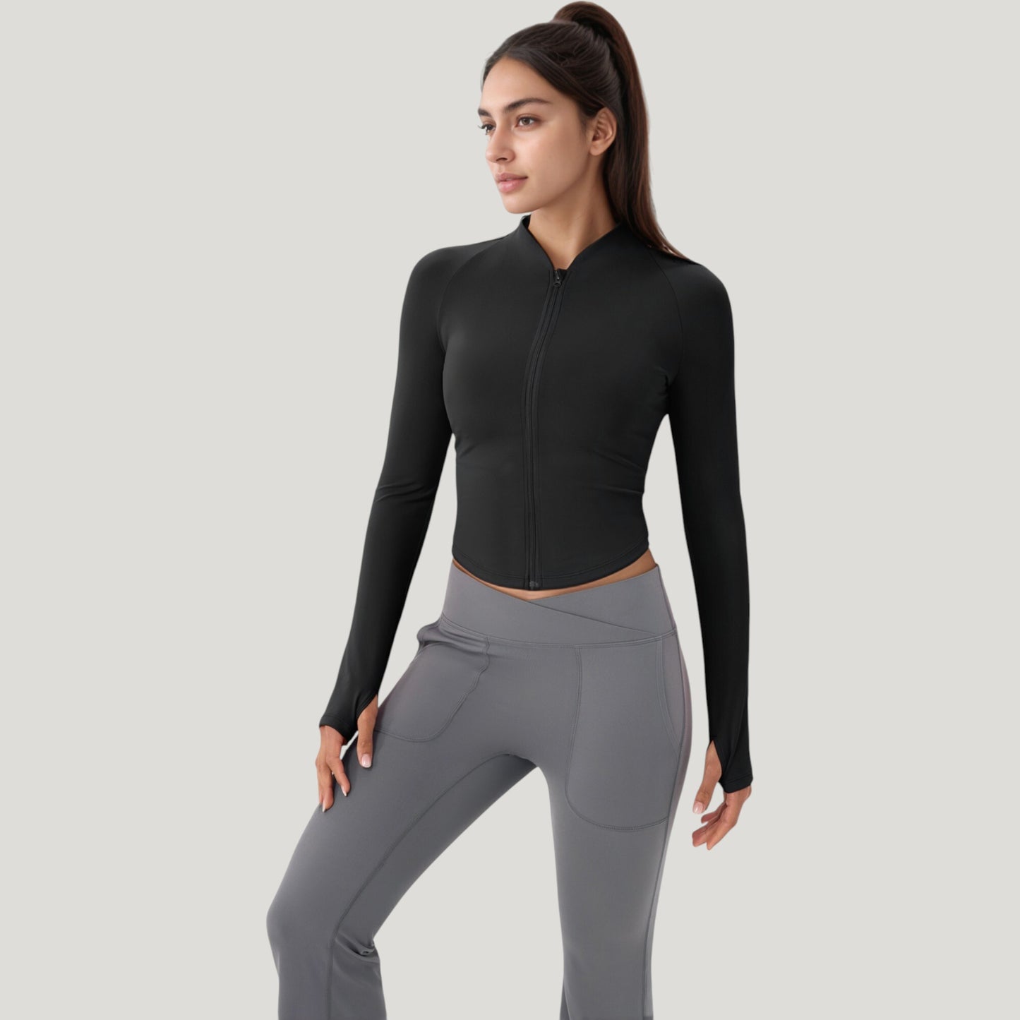 Long Sleeve Zip Front Activewear Jacket with Streamlined Fit and Lightweight Performance Fabric