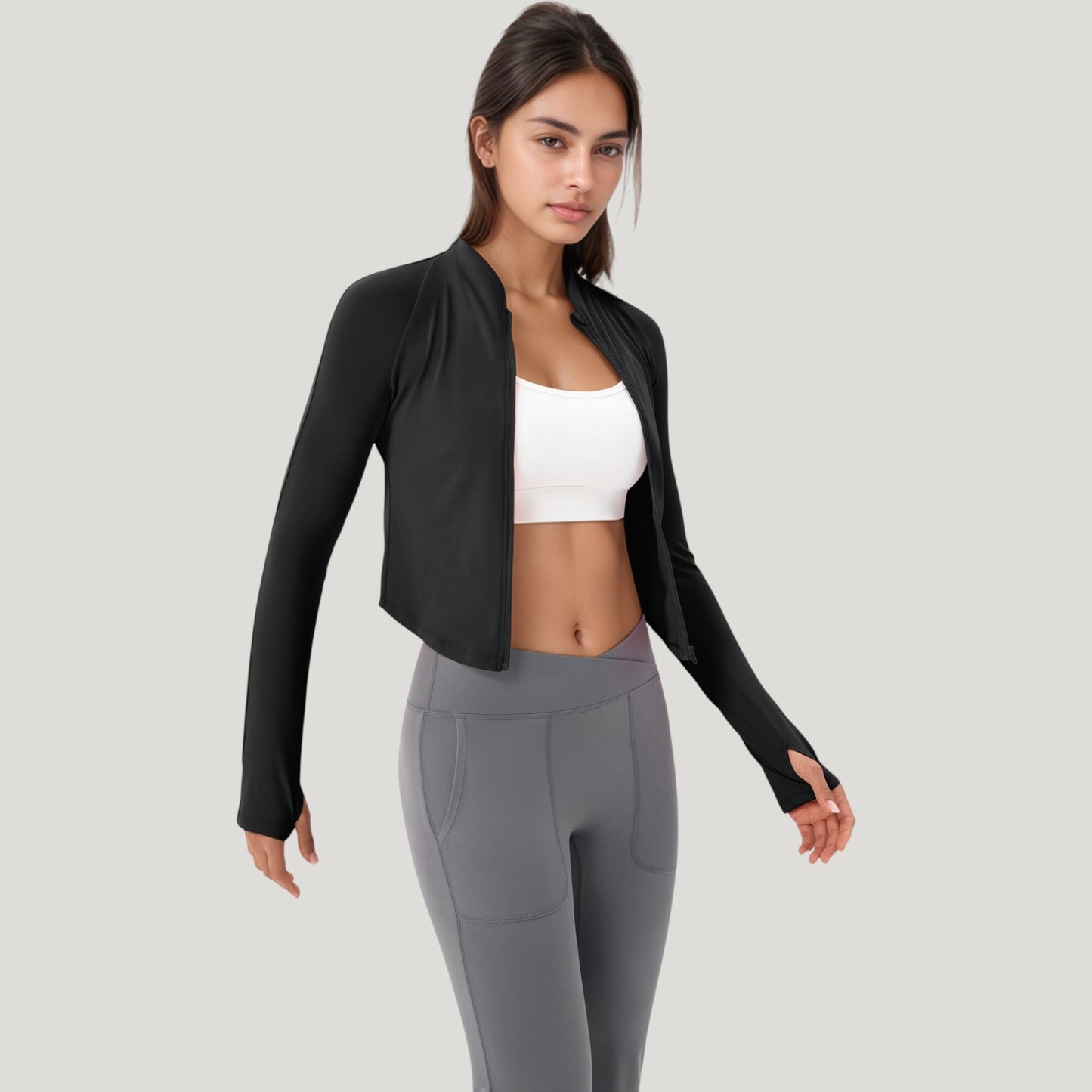 Long Sleeve Zip Front Activewear Jacket with Streamlined Fit and Lightweight Performance Fabric