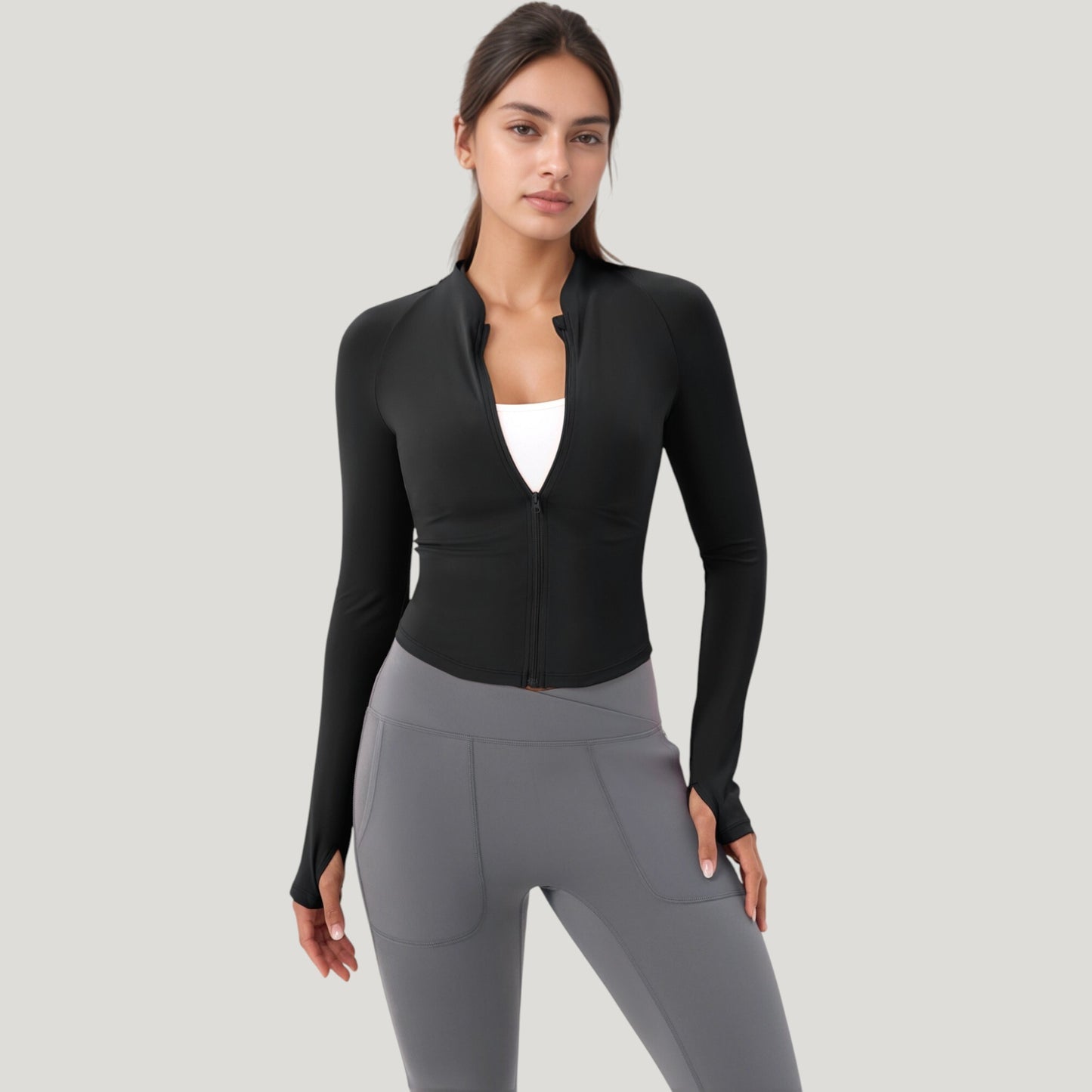 Long Sleeve Zip Front Activewear Jacket with Streamlined Fit and Lightweight Performance Fabric