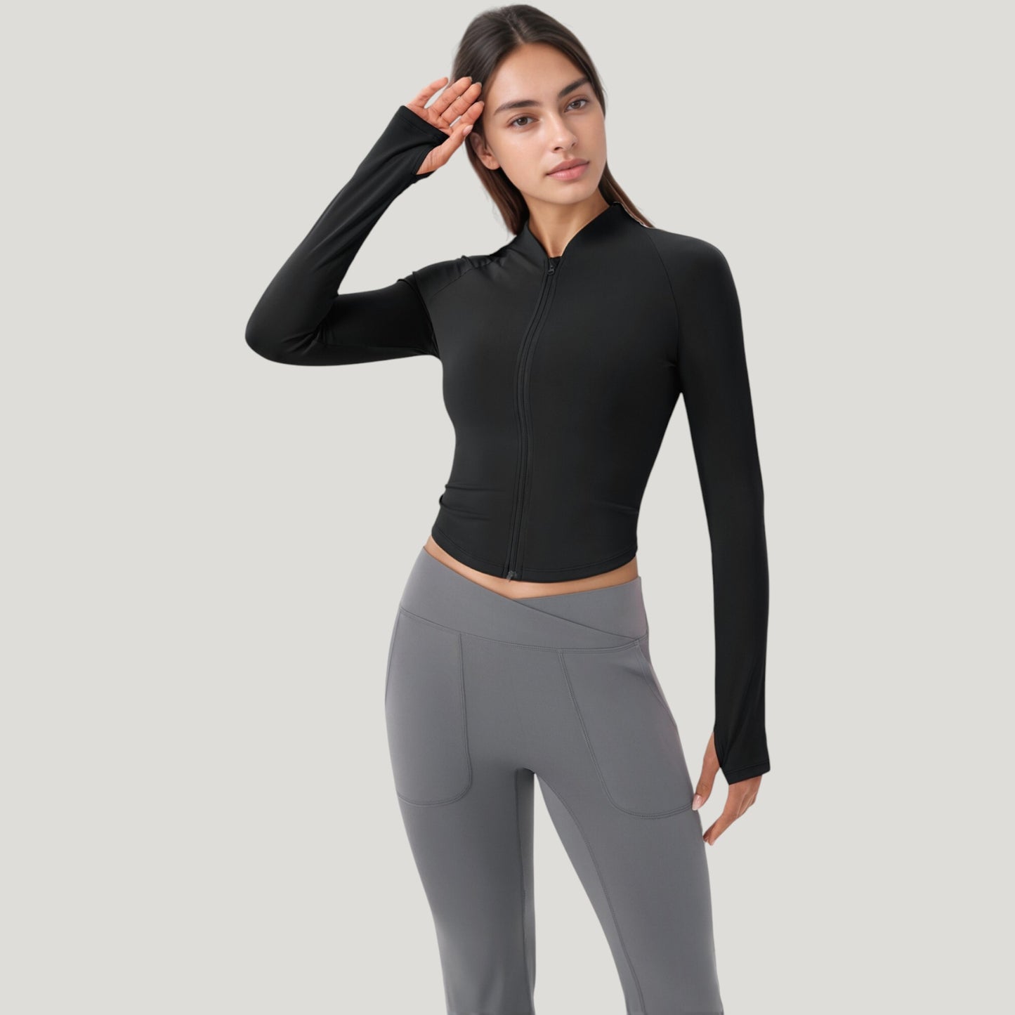 Long Sleeve Zip Front Activewear Jacket with Streamlined Fit and Lightweight Performance Fabric