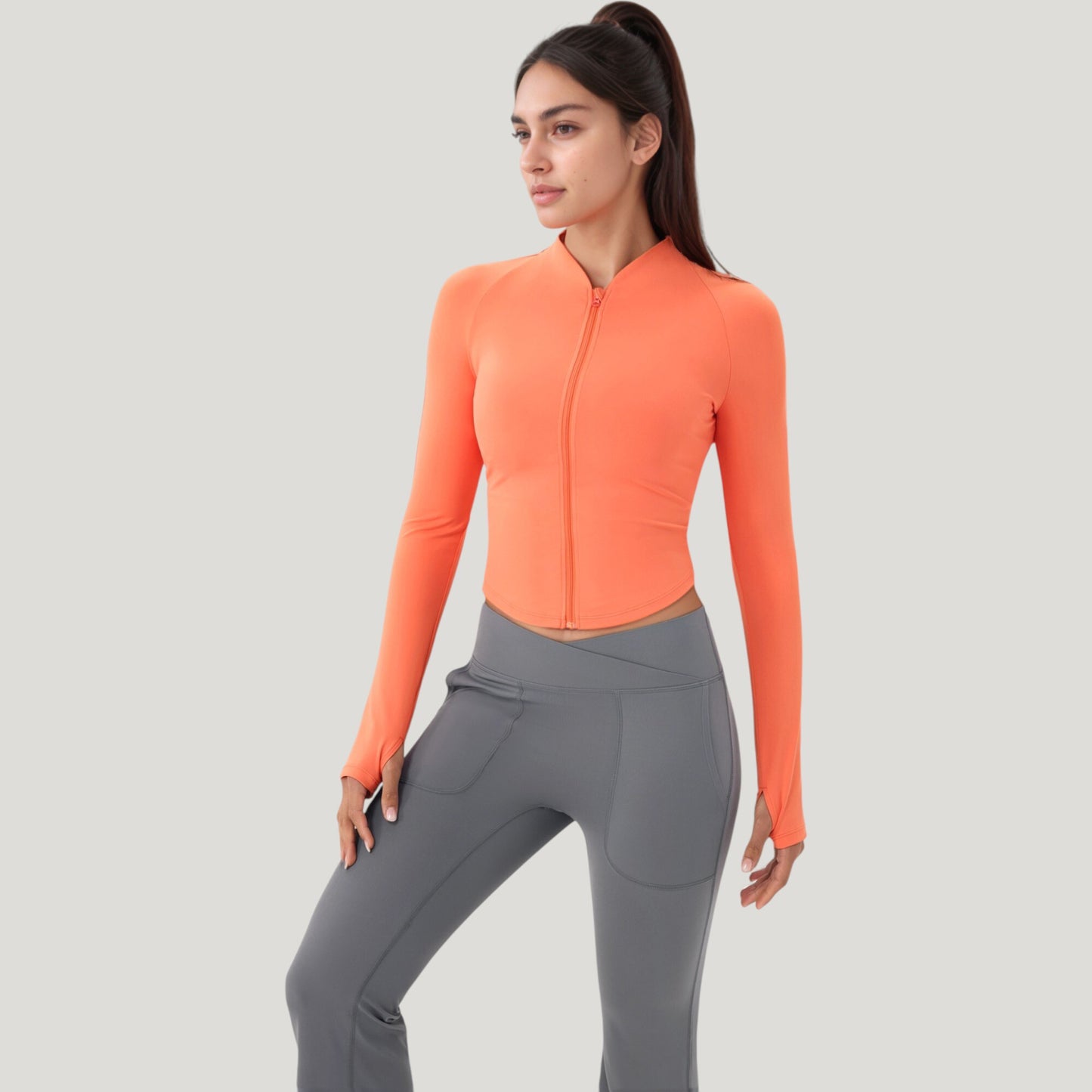 Long Sleeve Zip Front Activewear Jacket with Streamlined Fit and Lightweight Performance Fabric