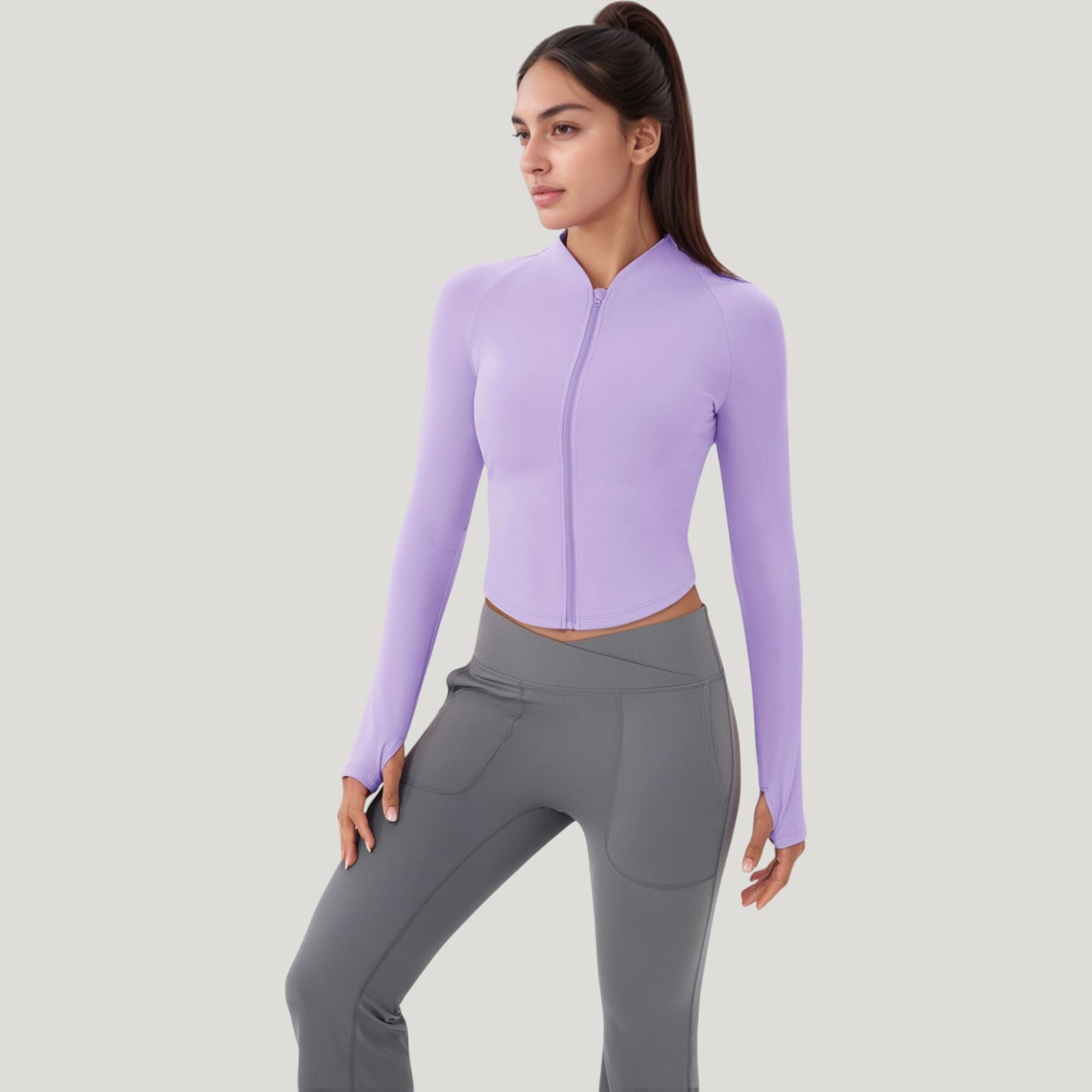 Long Sleeve Zip Front Activewear Jacket with Streamlined Fit and Lightweight Performance Fabric