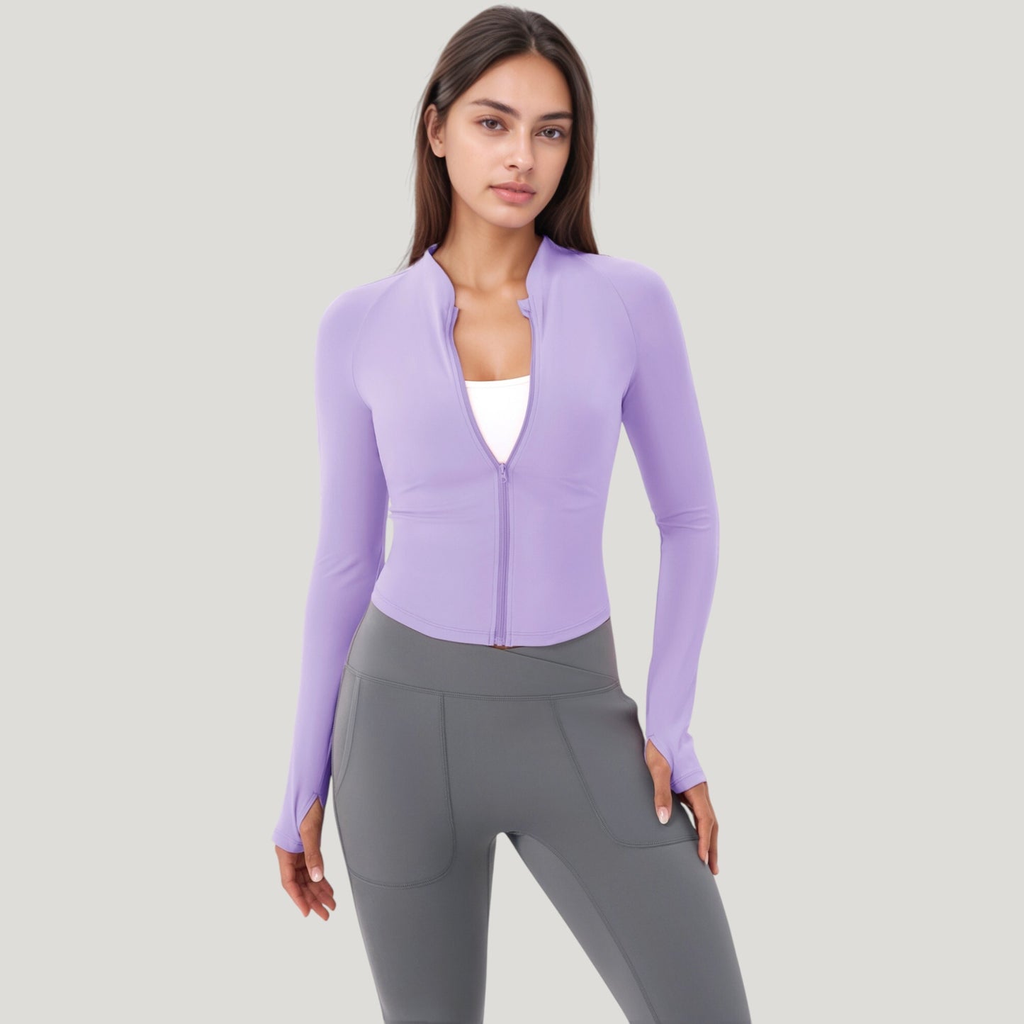 Long Sleeve Zip Front Activewear Jacket with Streamlined Fit and Lightweight Performance Fabric
