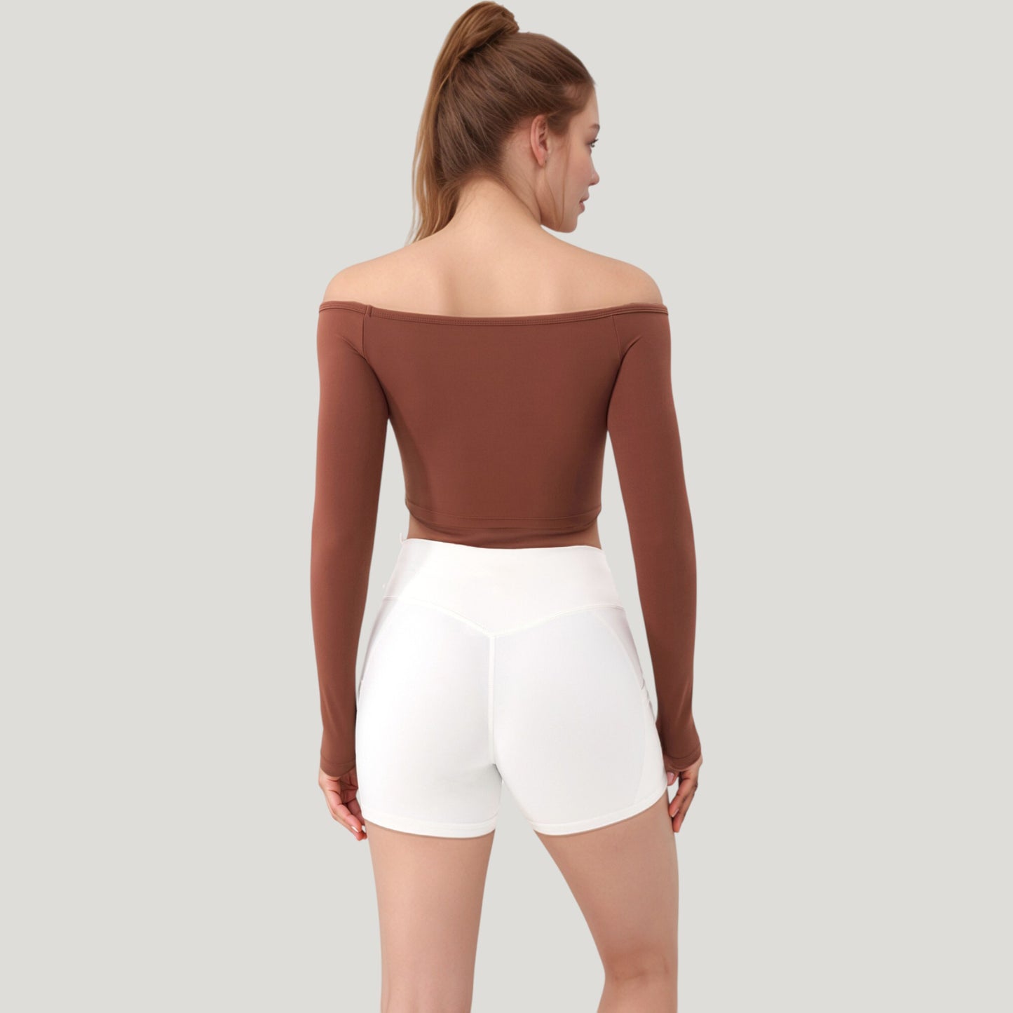 Off Shoulder Long Sleeve Activewear Crop Top with Streamlined Fit and Lightweight Stretch Fabric