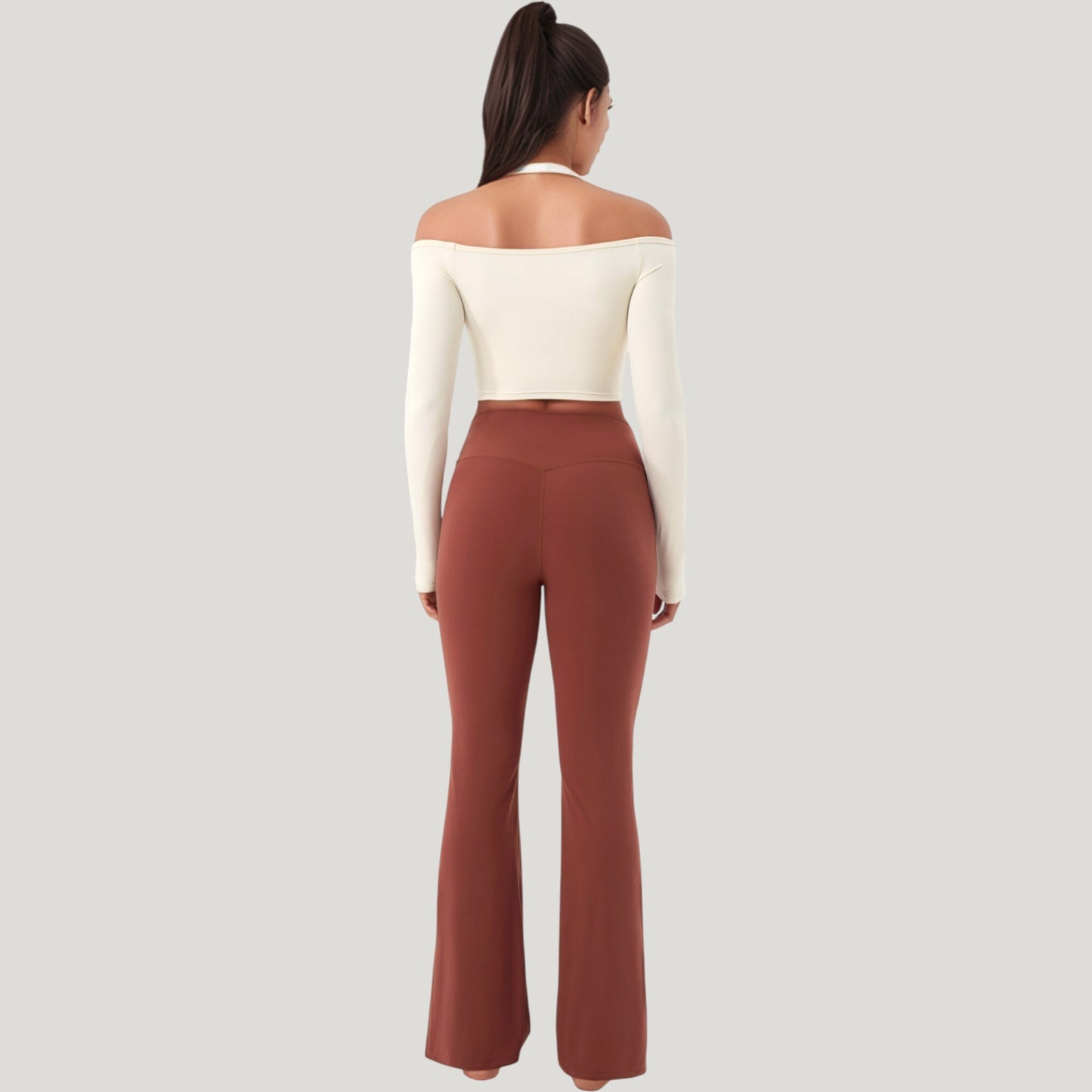 Off Shoulder Long Sleeve Activewear Crop Top with Streamlined Fit and Lightweight Stretch Fabric