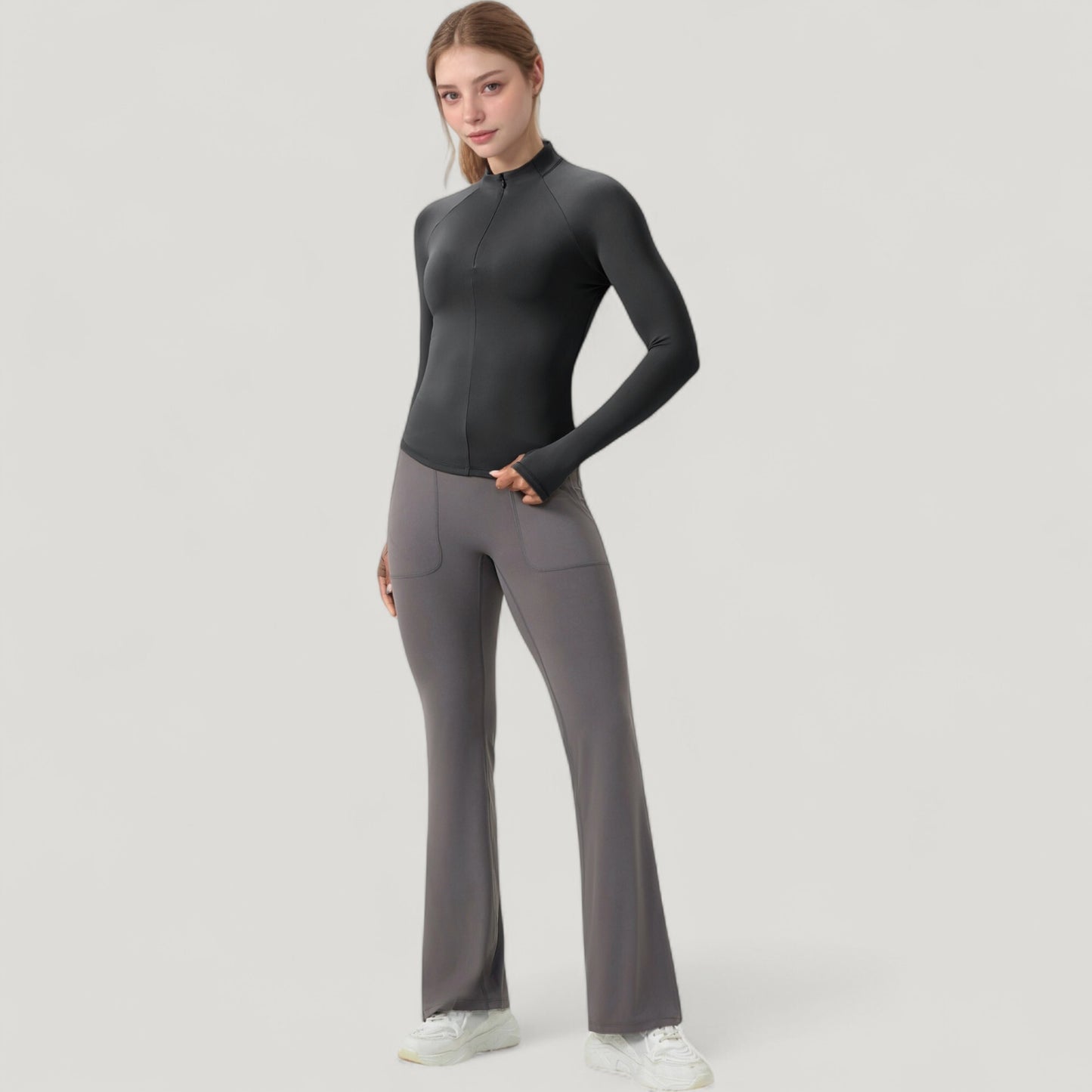 Long Sleeve Half-Zip Slim Fit Active Jacket with Thumbhole Cuffs and Mock Neck