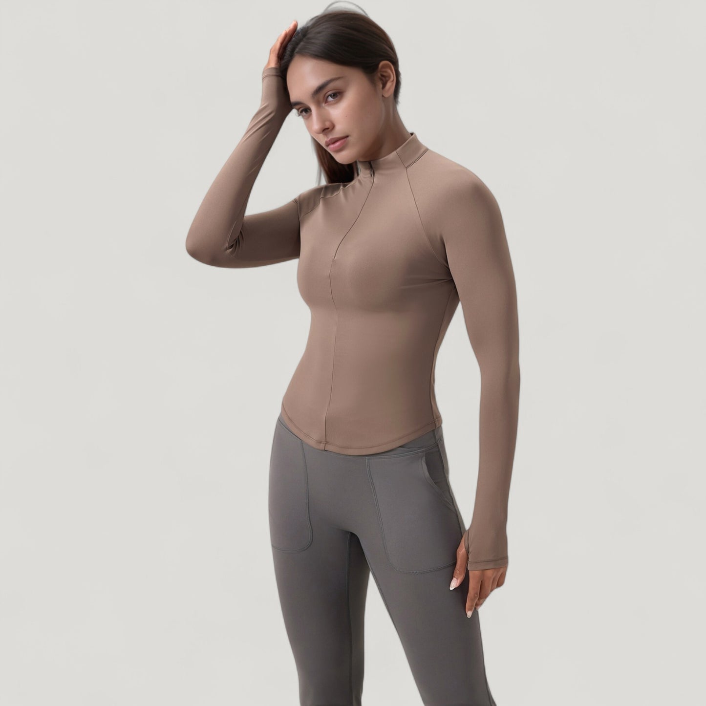 Long Sleeve Half-Zip Slim Fit Active Jacket with Thumbhole Cuffs and Mock Neck