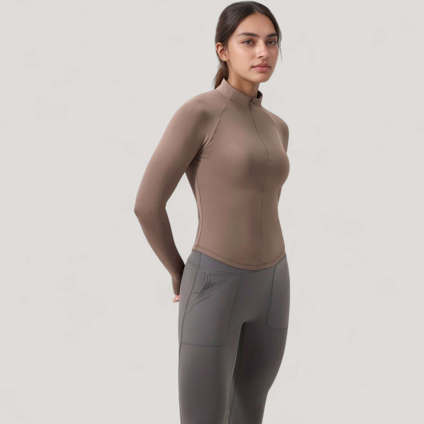 Long Sleeve Half-Zip Slim Fit Active Jacket with Thumbhole Cuffs and Mock Neck