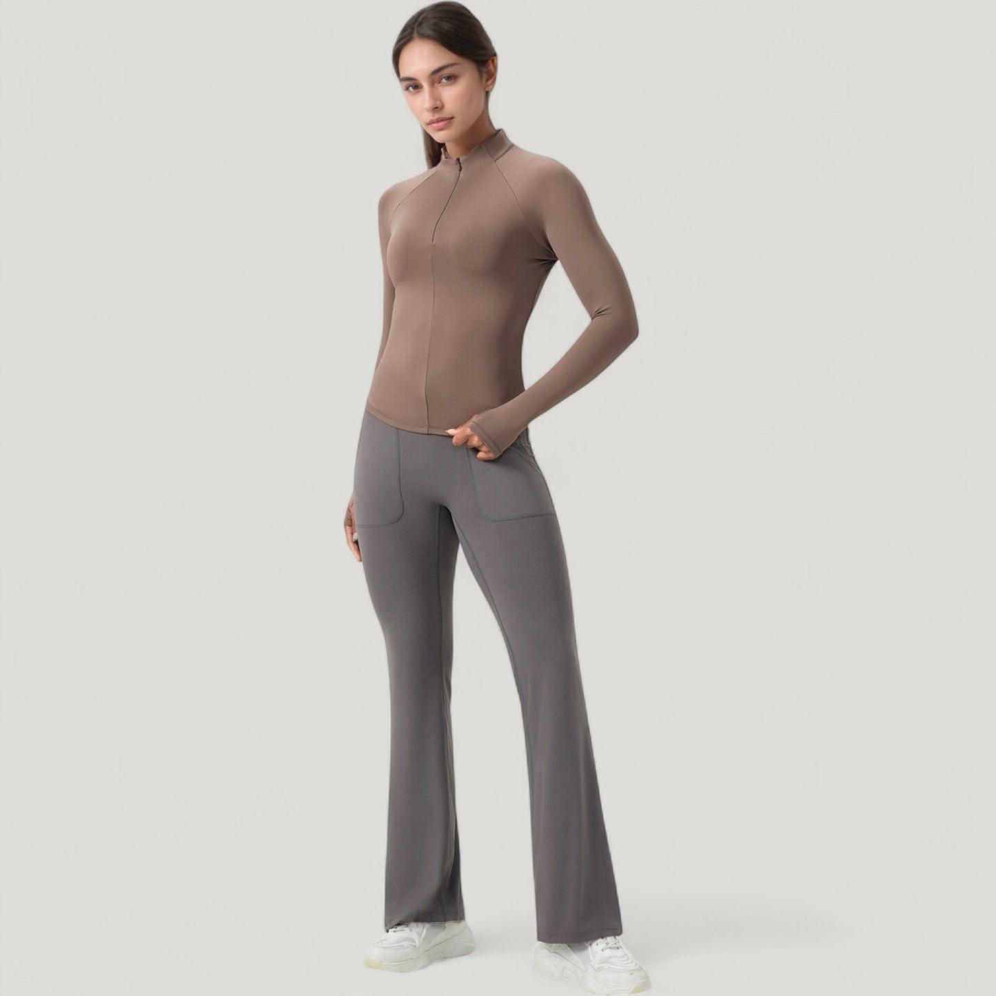 Long Sleeve Half-Zip Slim Fit Active Jacket with Thumbhole Cuffs and Mock Neck