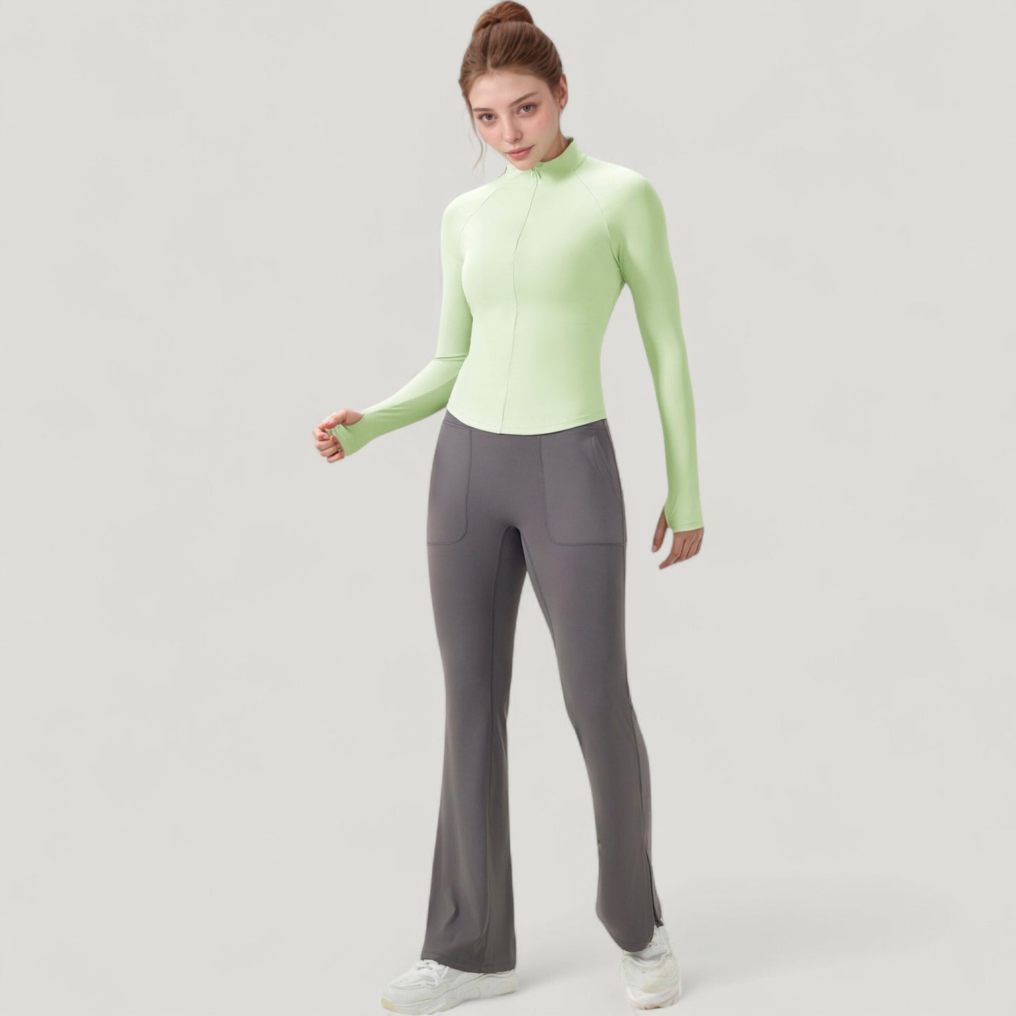 Long Sleeve Half-Zip Slim Fit Active Jacket with Thumbhole Cuffs and Mock Neck