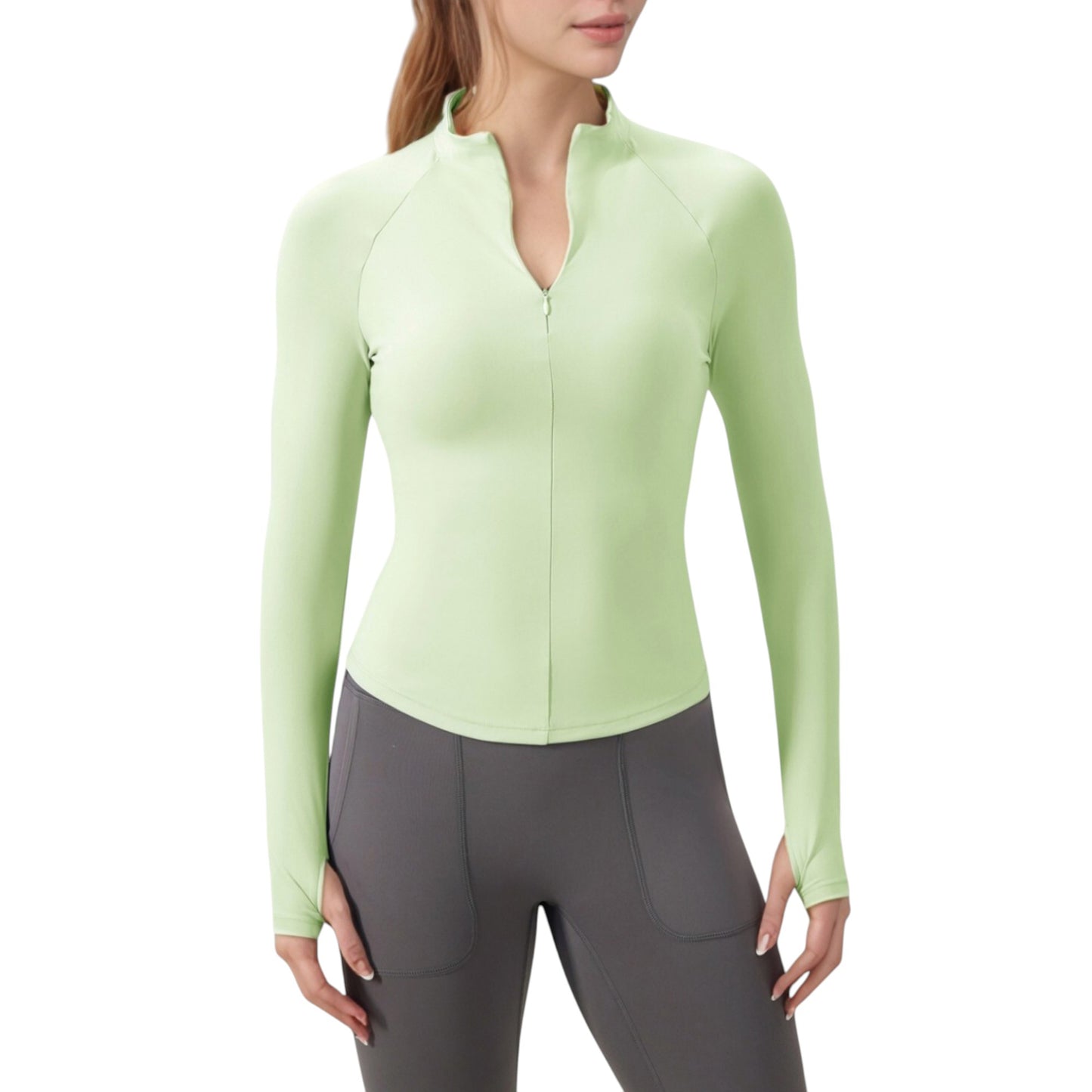 Long Sleeve Half-Zip Slim Fit Active Jacket with Thumbhole Cuffs and Mock Neck