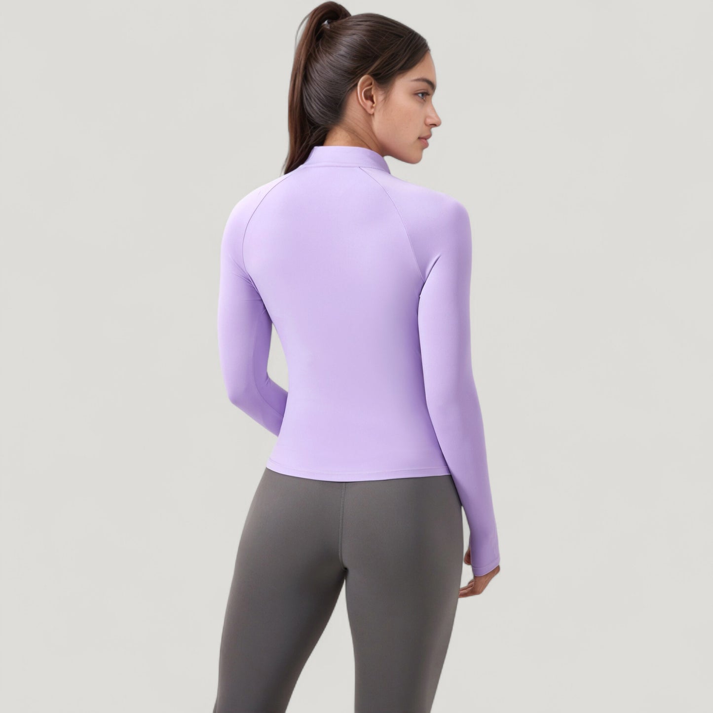 Long Sleeve Half-Zip Slim Fit Active Jacket with Thumbhole Cuffs and Mock Neck