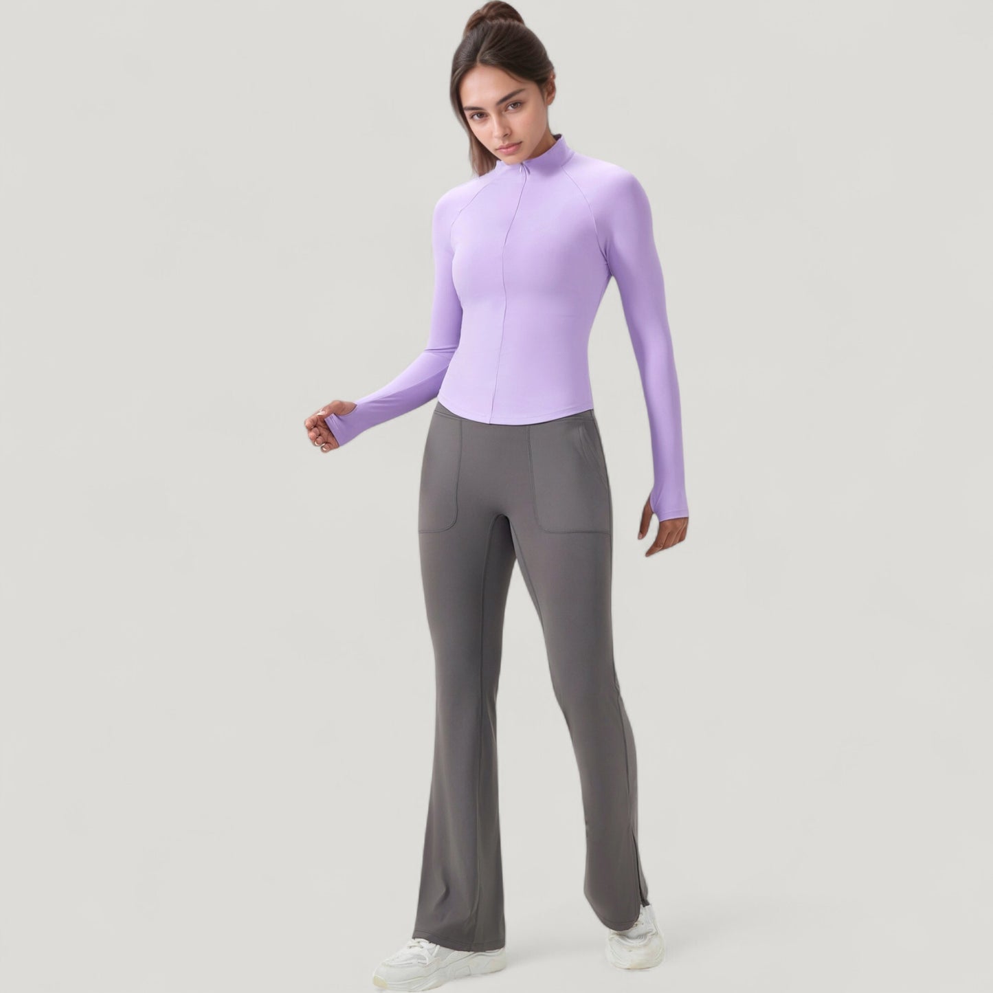 Long Sleeve Half-Zip Slim Fit Active Jacket with Thumbhole Cuffs and Mock Neck