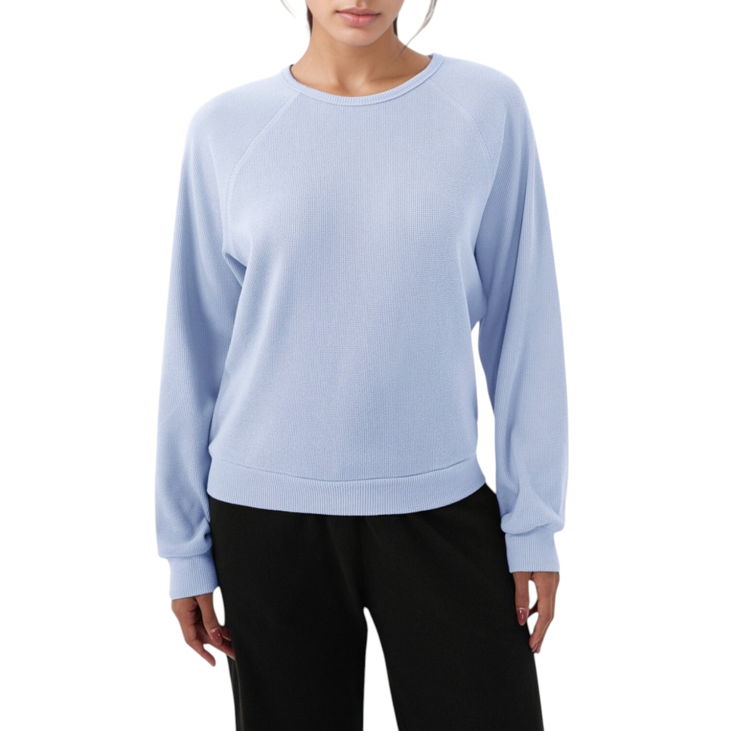 Long Sleeve Crew Neck Pullover Top with Relaxed Fit and Ribbed Cuffs