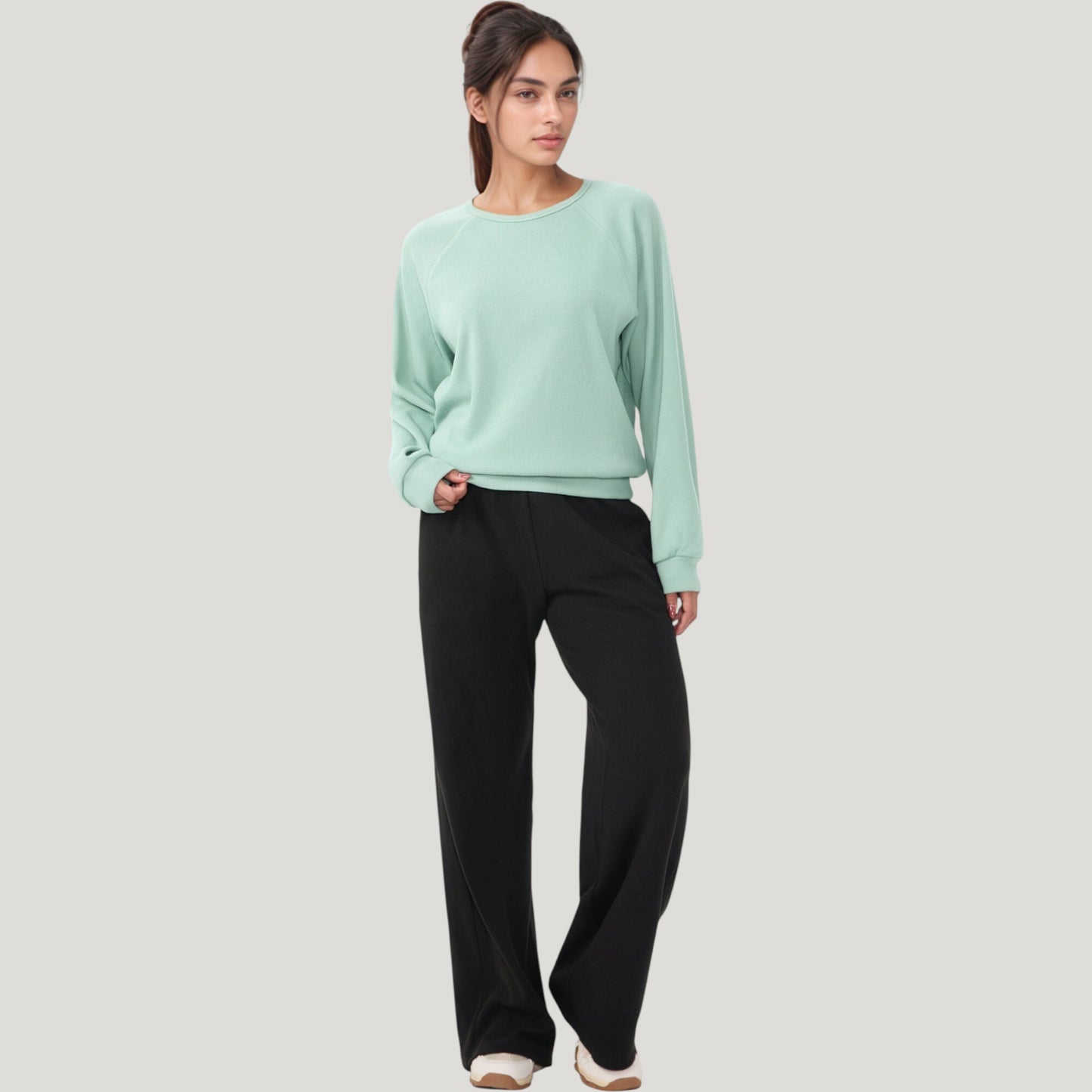 High Waist Wide Leg Athletic Pants with Side Pockets and Elastic Waistband