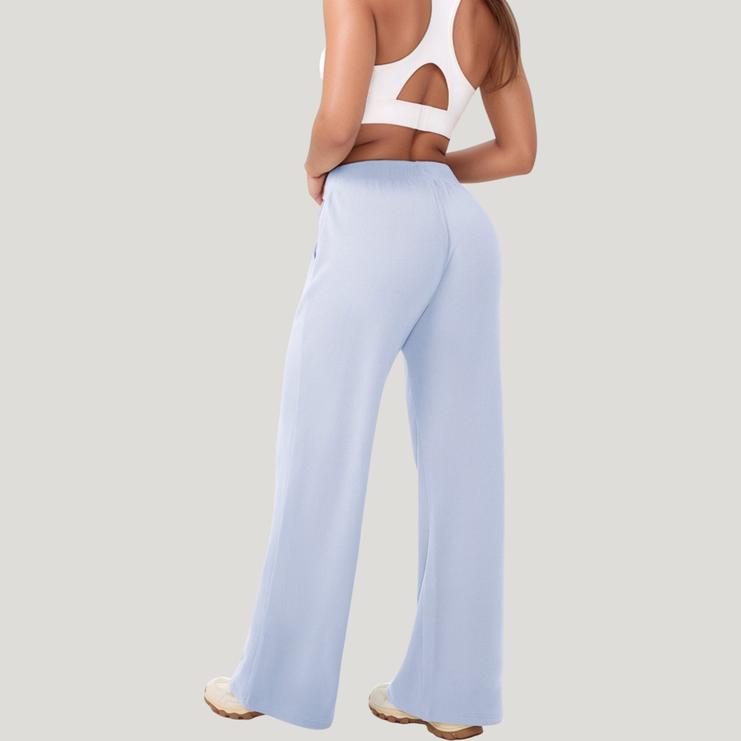 High Waist Wide Leg Athletic Pants with Side Pockets and Elastic Waistband