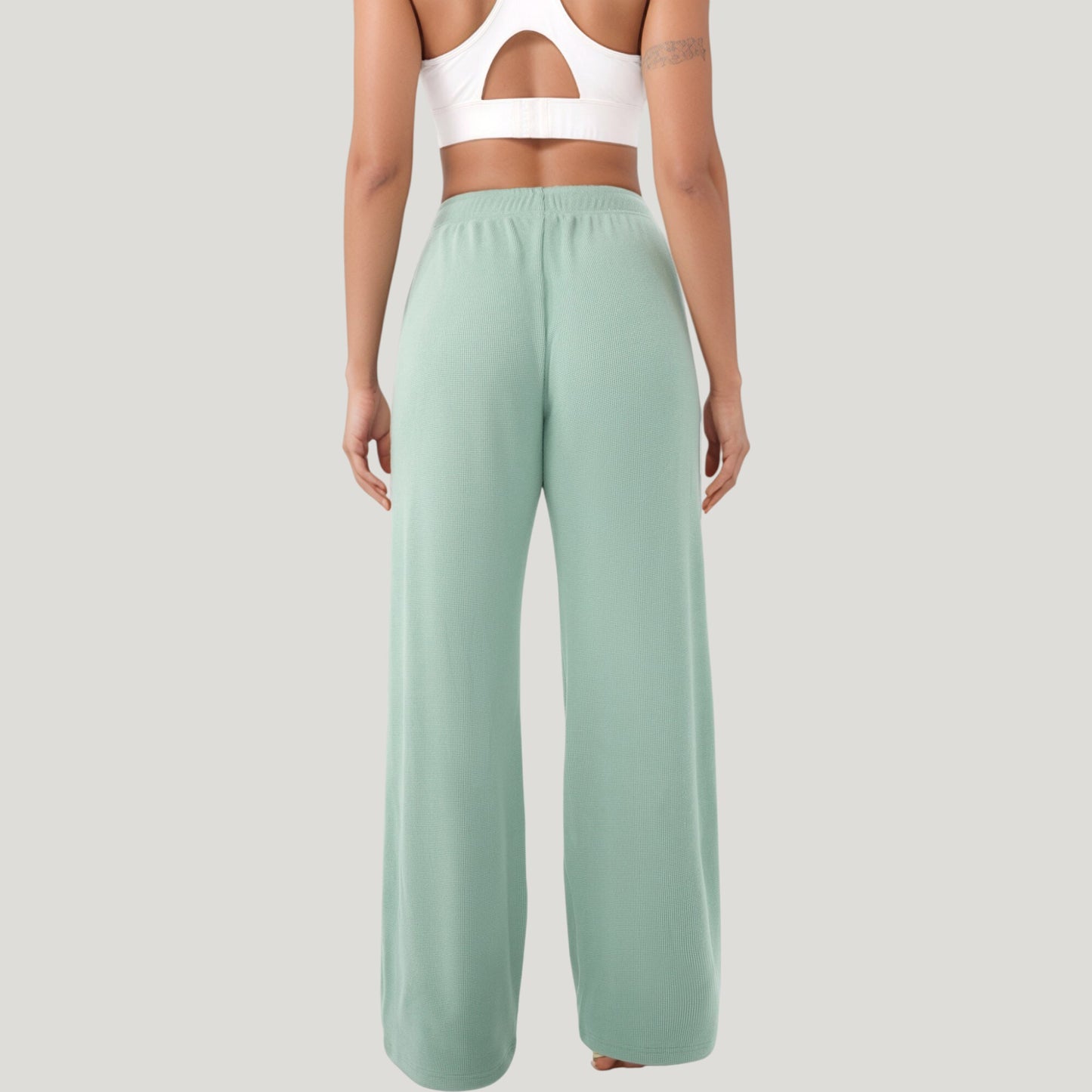 High Waist Wide Leg Athletic Pants with Side Pockets and Elastic Waistband