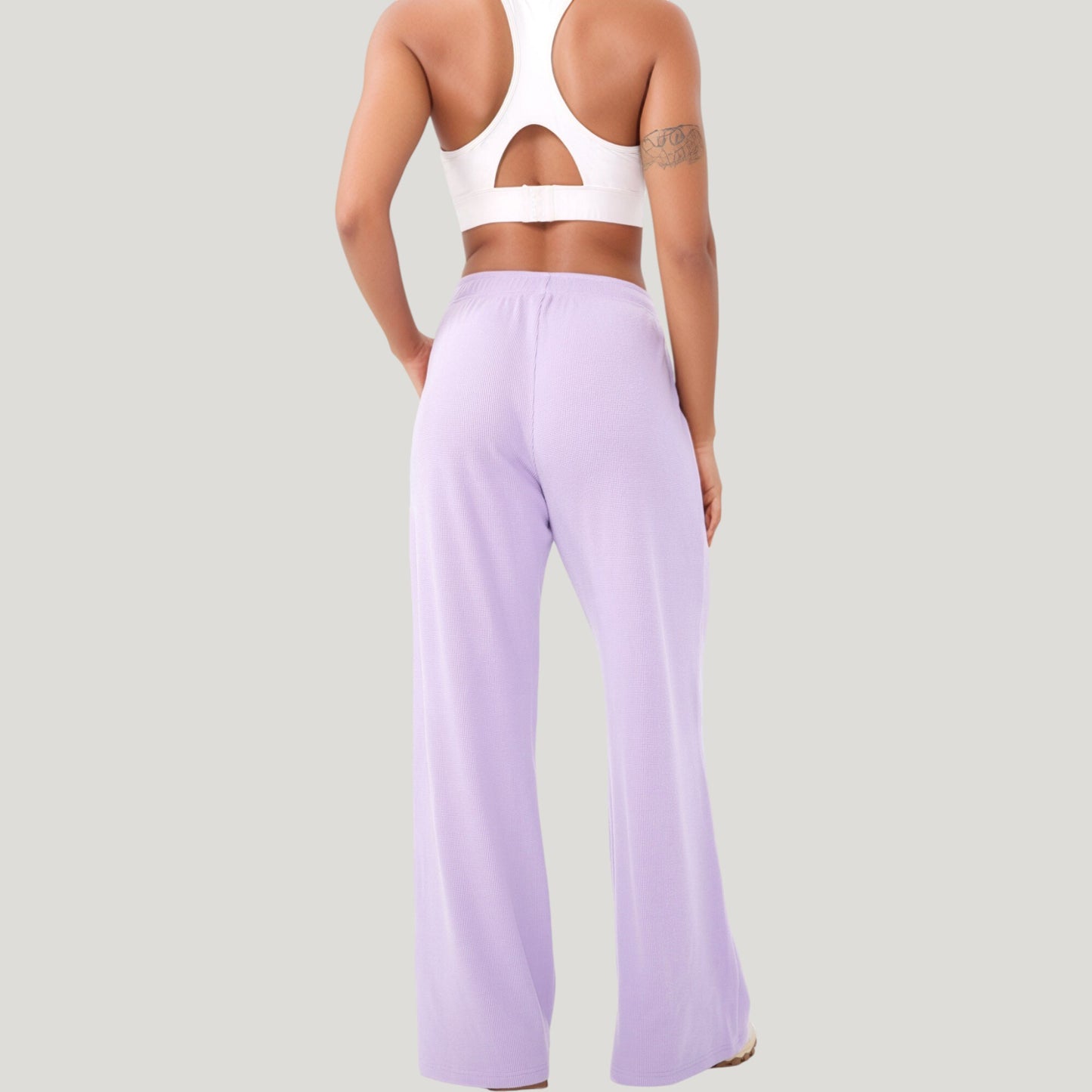 High Waist Wide Leg Athletic Pants with Side Pockets and Elastic Waistband