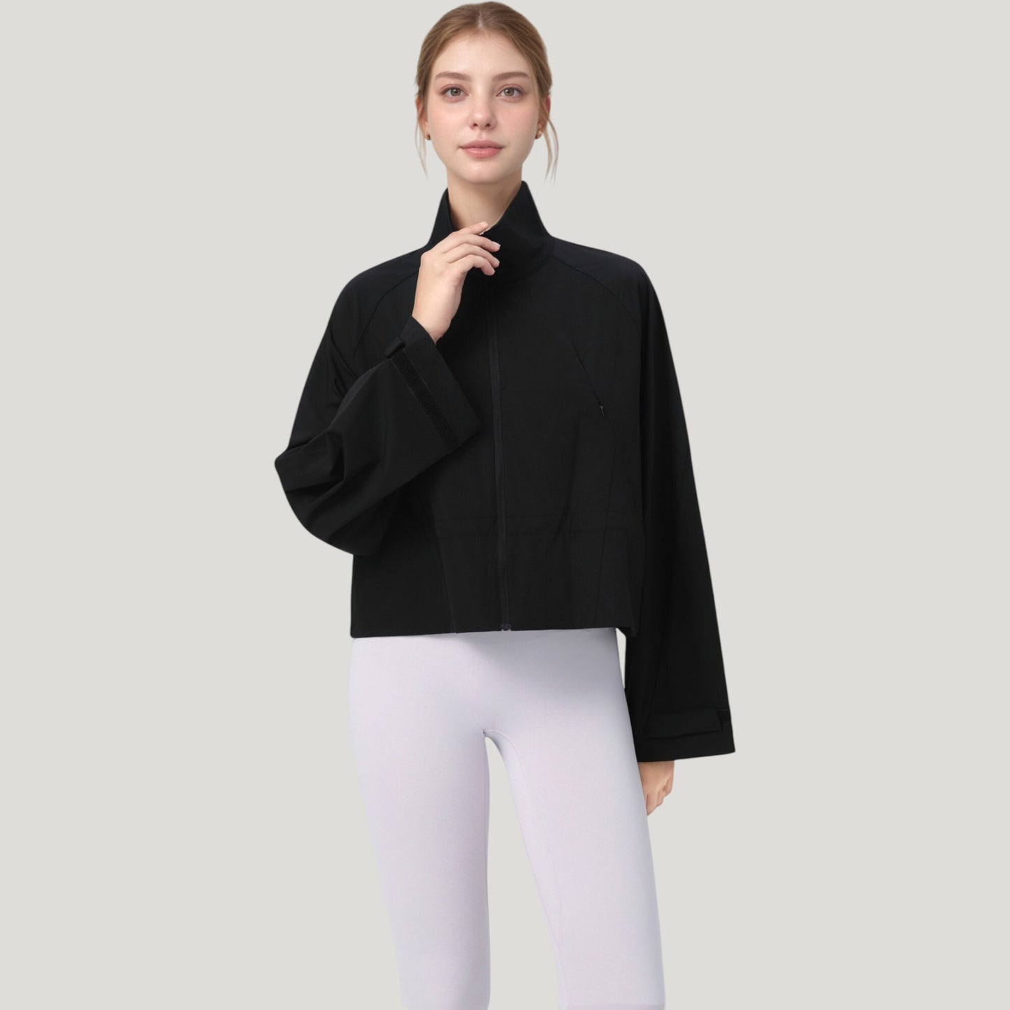 Zip Up Lightweight Active Jacket with Stand Collar and Relaxed Fit
