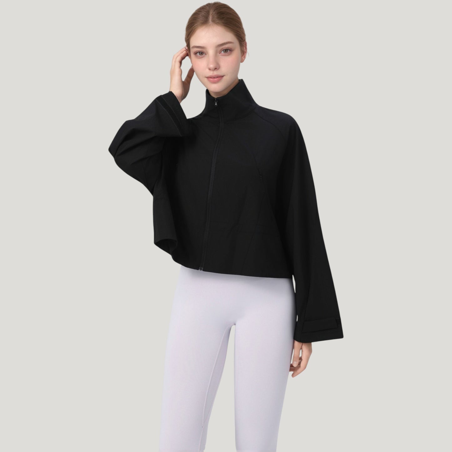Zip Up Lightweight Active Jacket with Stand Collar and Relaxed Fit