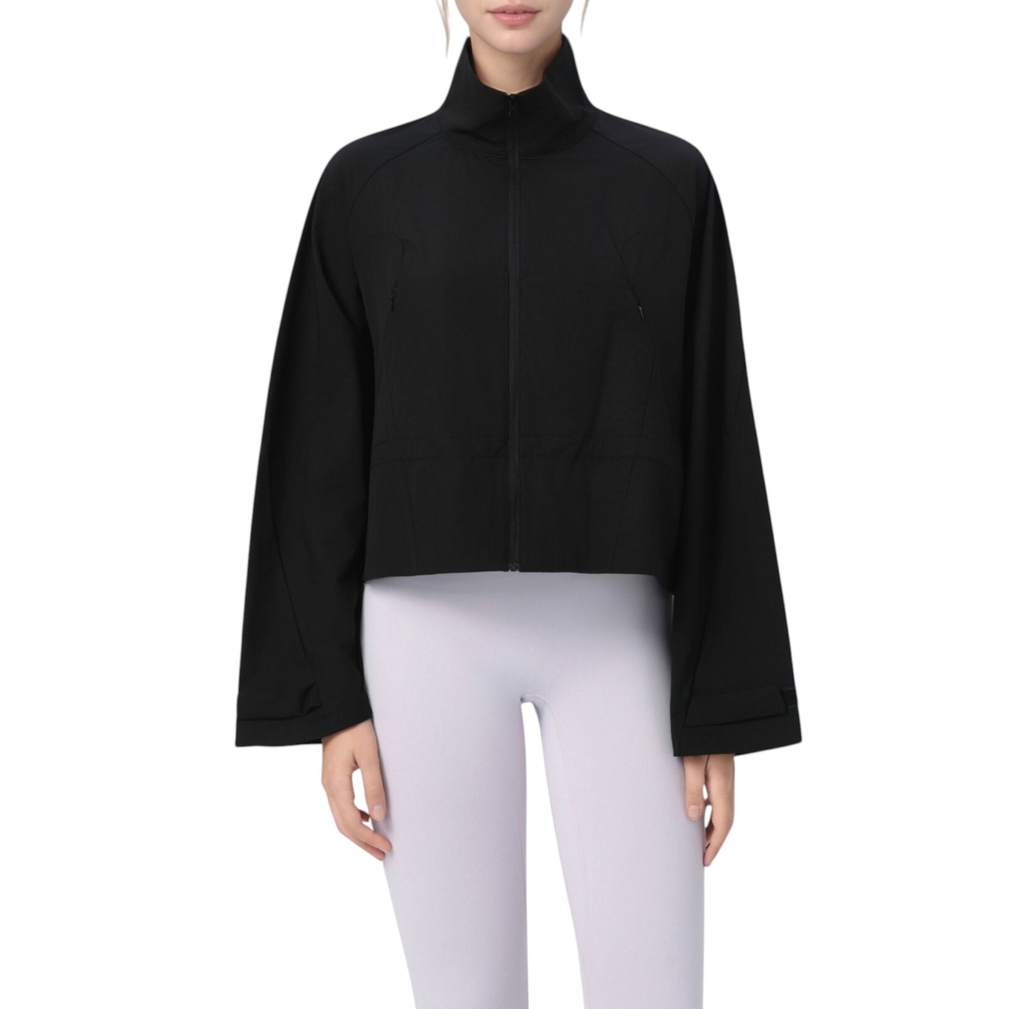 Zip Up Lightweight Active Jacket with Stand Collar and Relaxed Fit