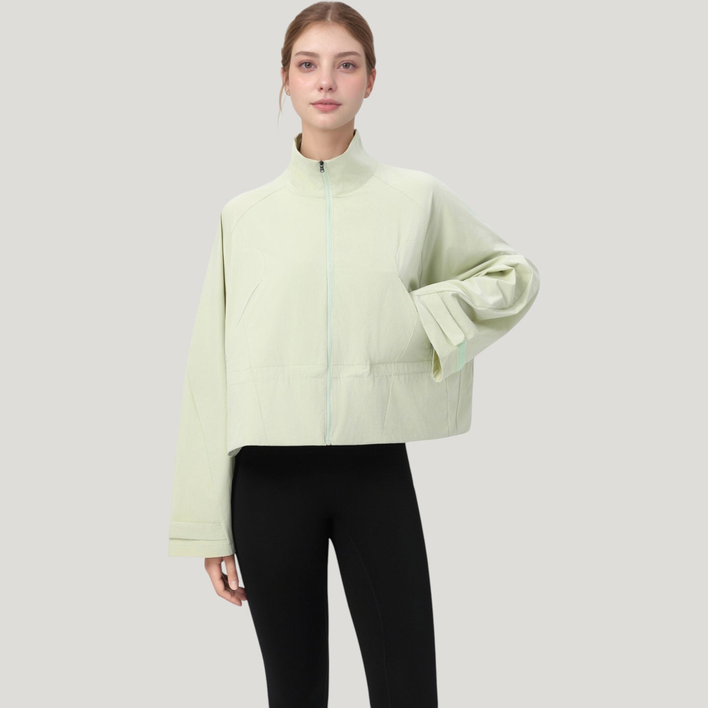 Zip Up Lightweight Active Jacket with Stand Collar and Relaxed Fit