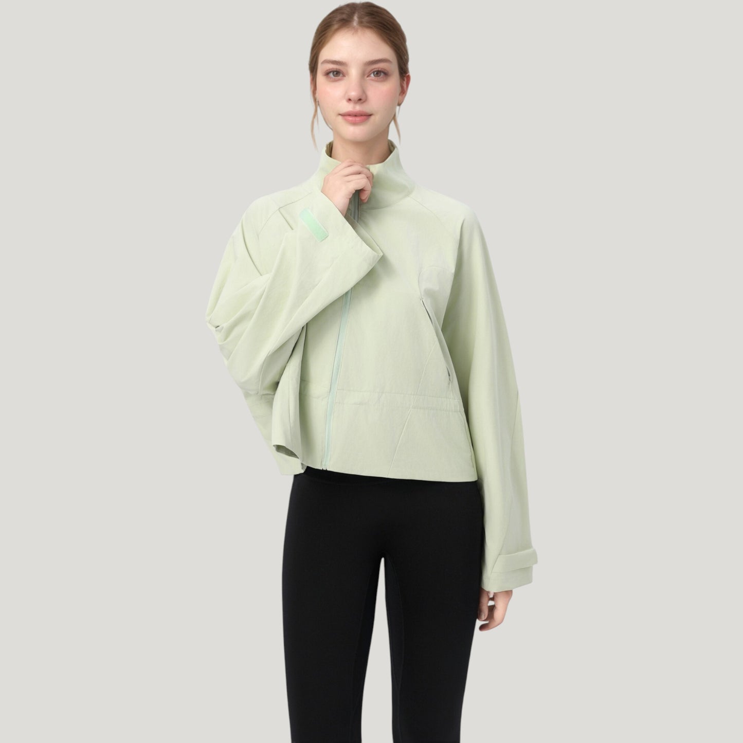 Zip Up Lightweight Active Jacket with Stand Collar and Relaxed Fit