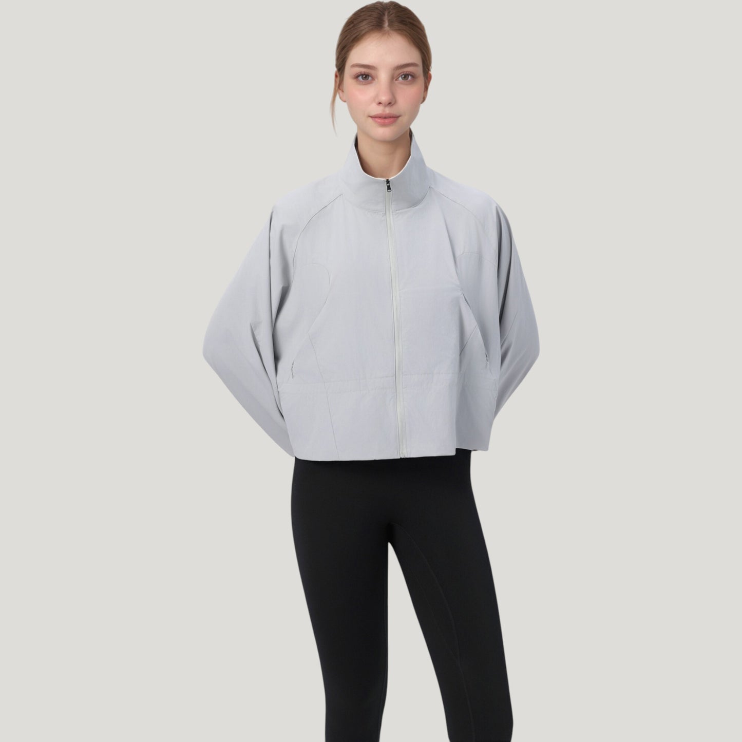 Zip Up Lightweight Active Jacket with Stand Collar and Relaxed Fit