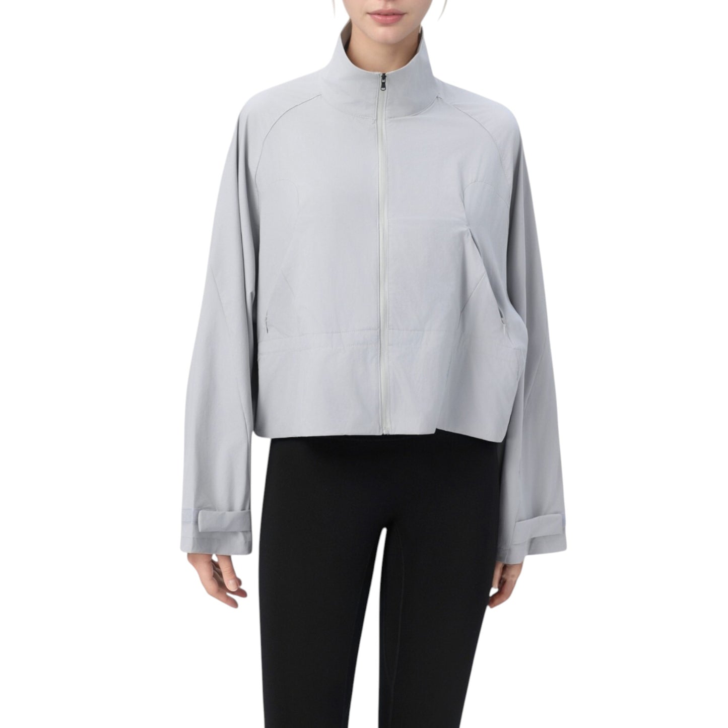 Zip Up Lightweight Active Jacket with Stand Collar and Relaxed Fit