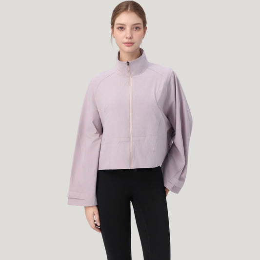 Zip Up Lightweight Active Jacket with Stand Collar and Relaxed Fit