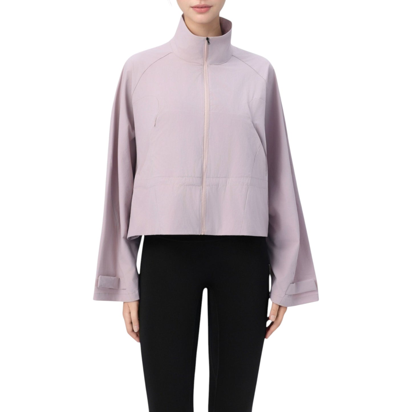Zip Up Lightweight Active Jacket with Stand Collar and Relaxed Fit