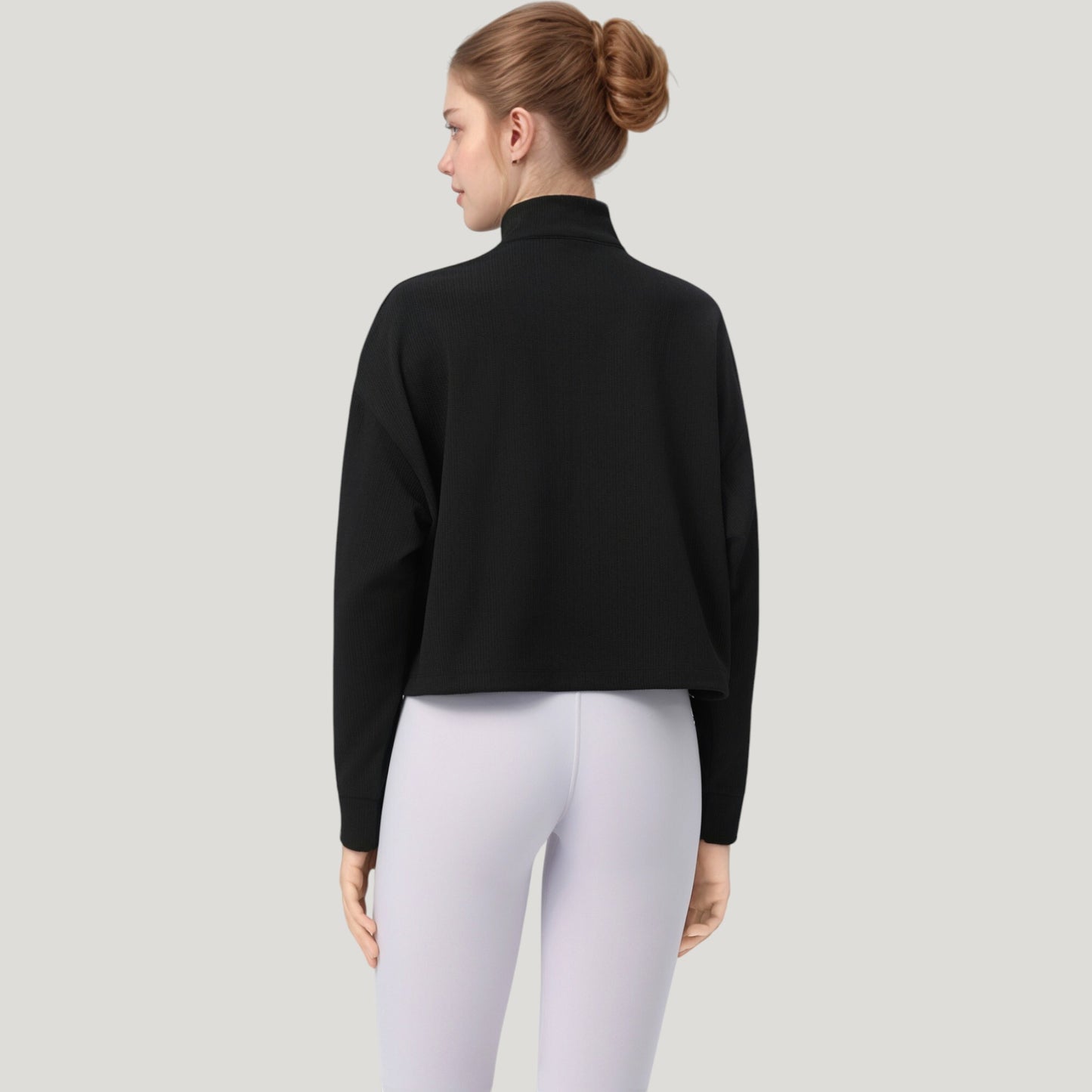 Long Sleeve Half Zip Pullover Top with Mock Neck and Kangaroo Pocket