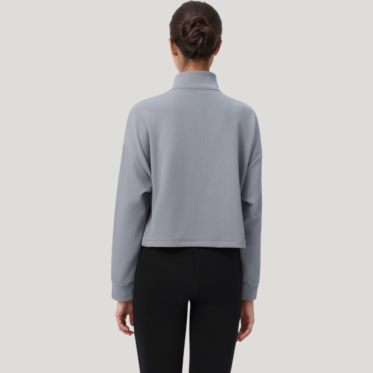 Long Sleeve Half Zip Pullover Top with Mock Neck and Kangaroo Pocket
