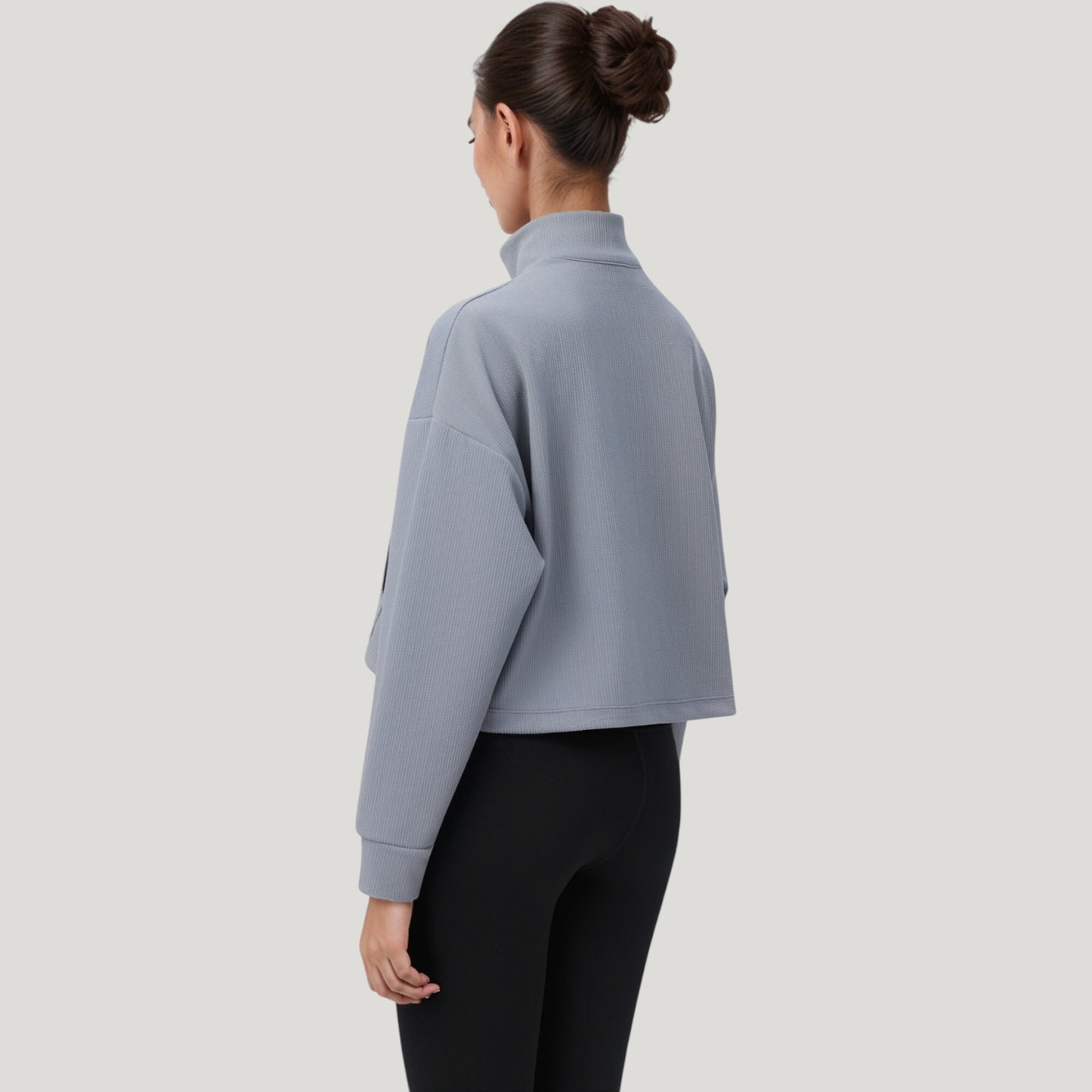 Long Sleeve Half Zip Pullover Top with Mock Neck and Kangaroo Pocket