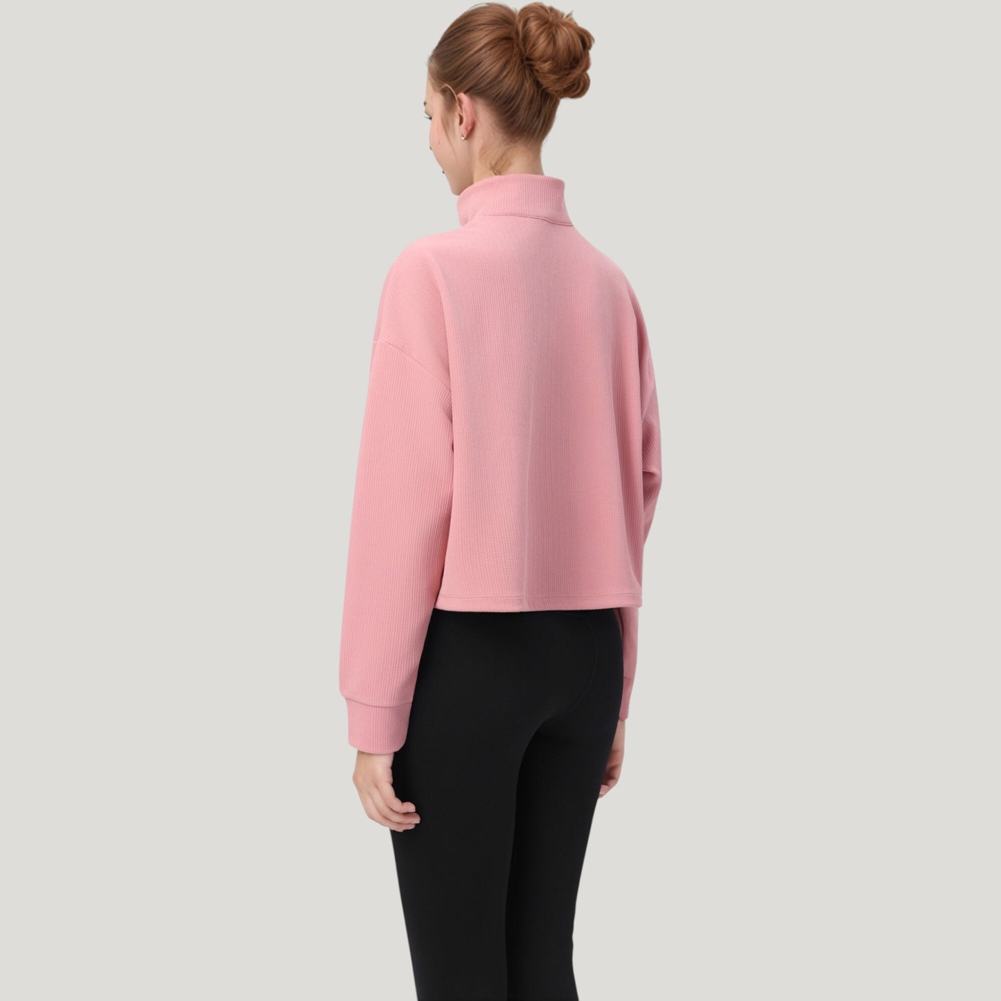 Long Sleeve Half Zip Pullover Top with Mock Neck and Kangaroo Pocket