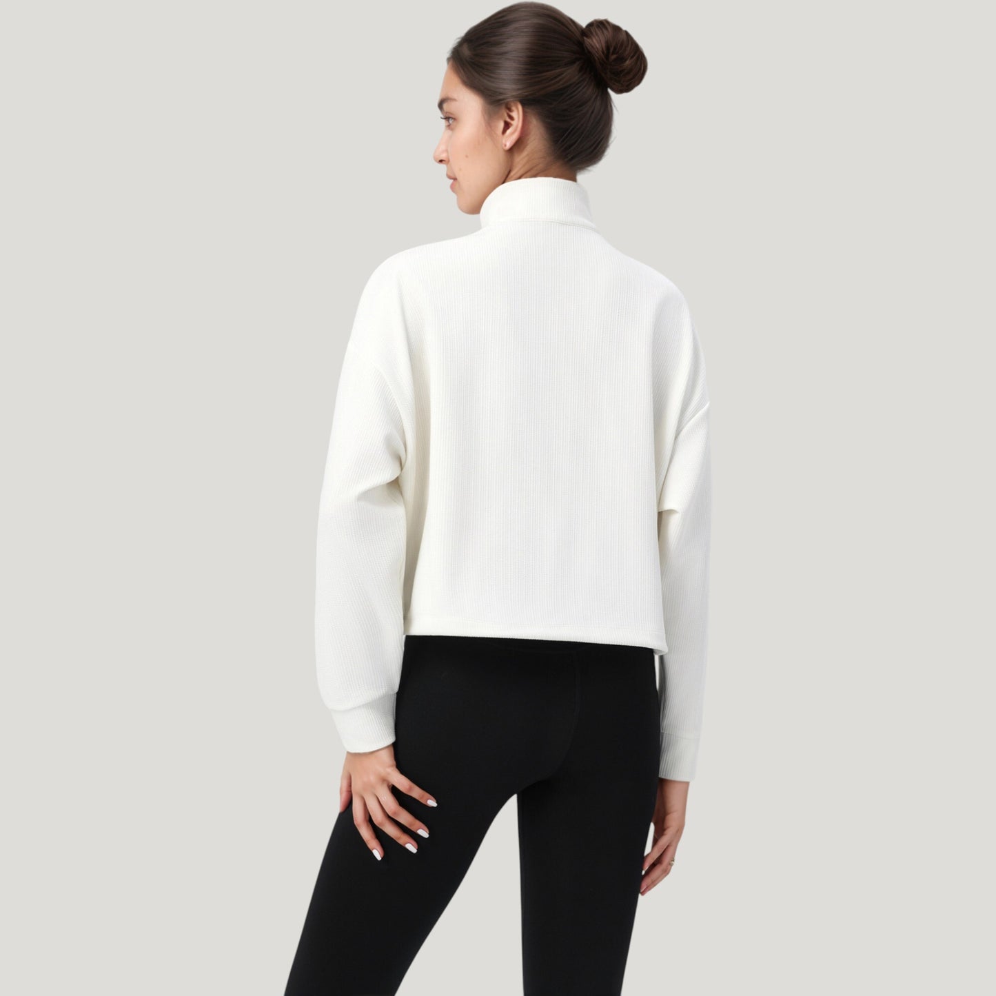 Long Sleeve Half Zip Pullover Top with Mock Neck and Kangaroo Pocket