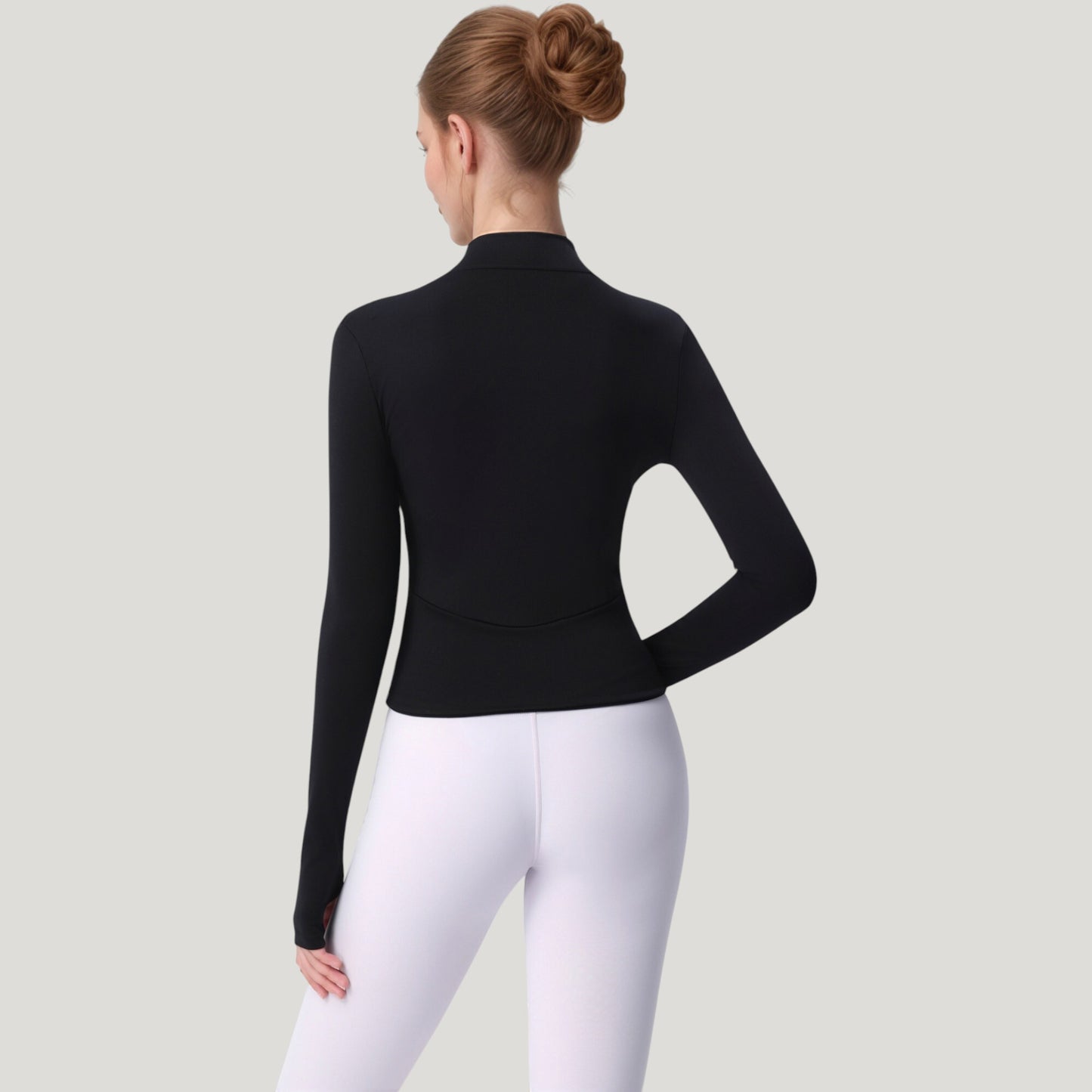 Long Sleeve Full Zip Athletic Jacket with Thumbholes and Fitted Silhouette